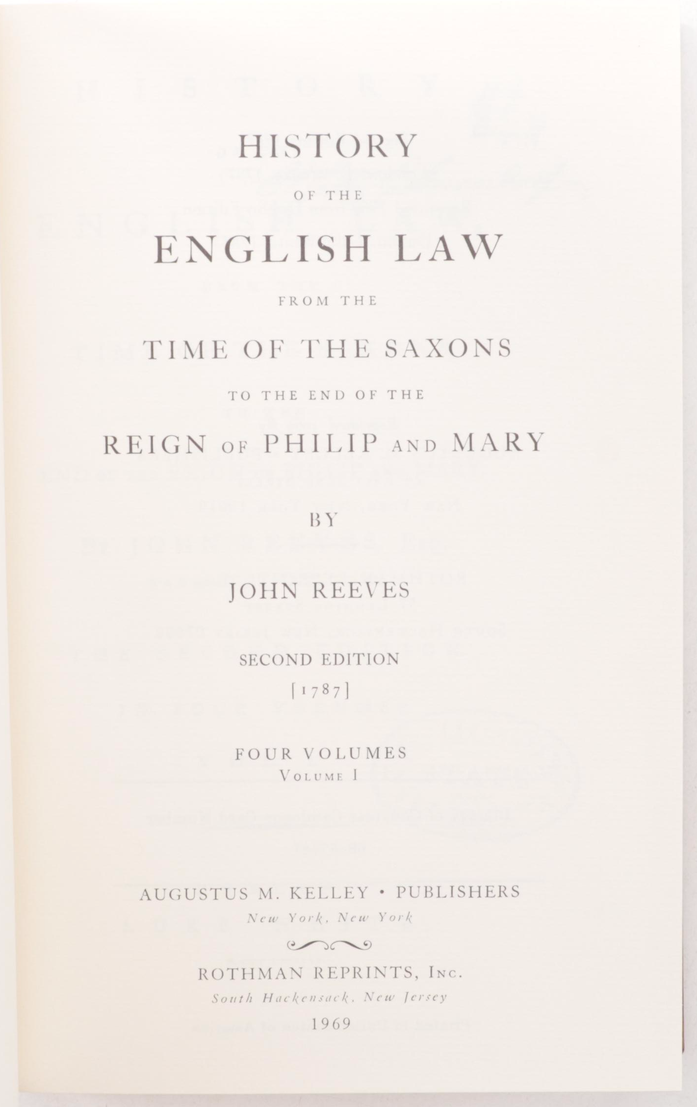 Facsimile "History of the English Law" Four-Volume Set by John Reeves, 1969