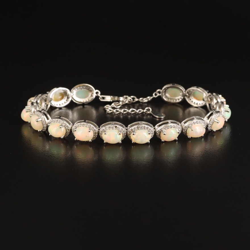 Sterling Opal and Cubic Zirconia Line Bracelet