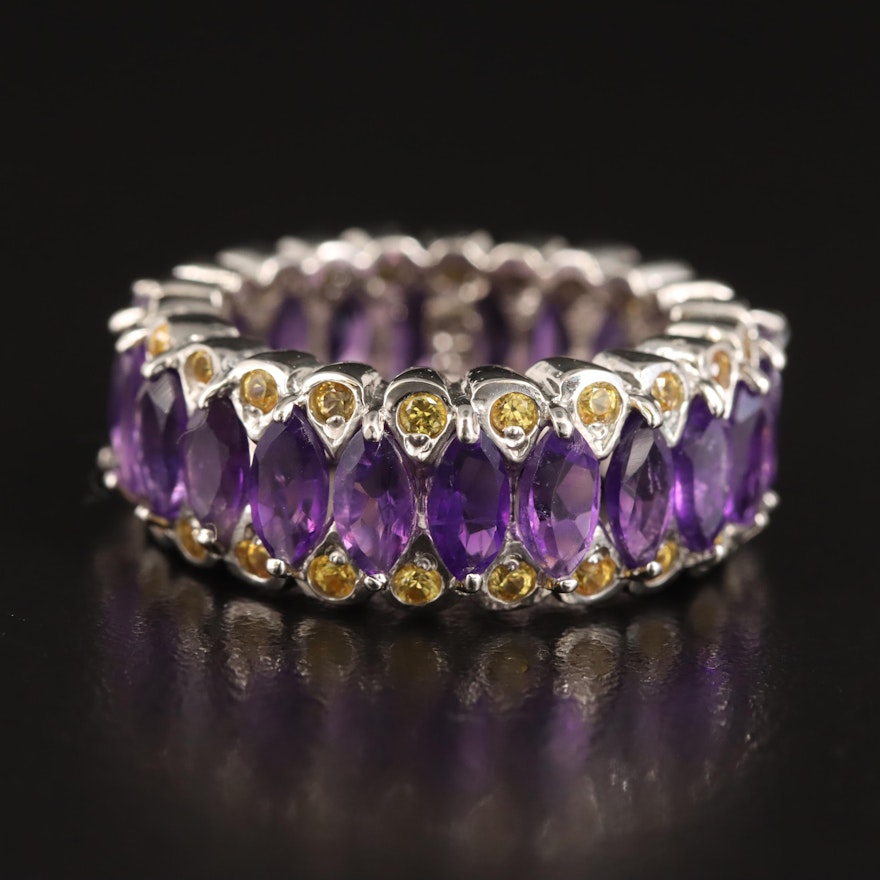 Sterling Amethyst and Sapphire Eternity Band