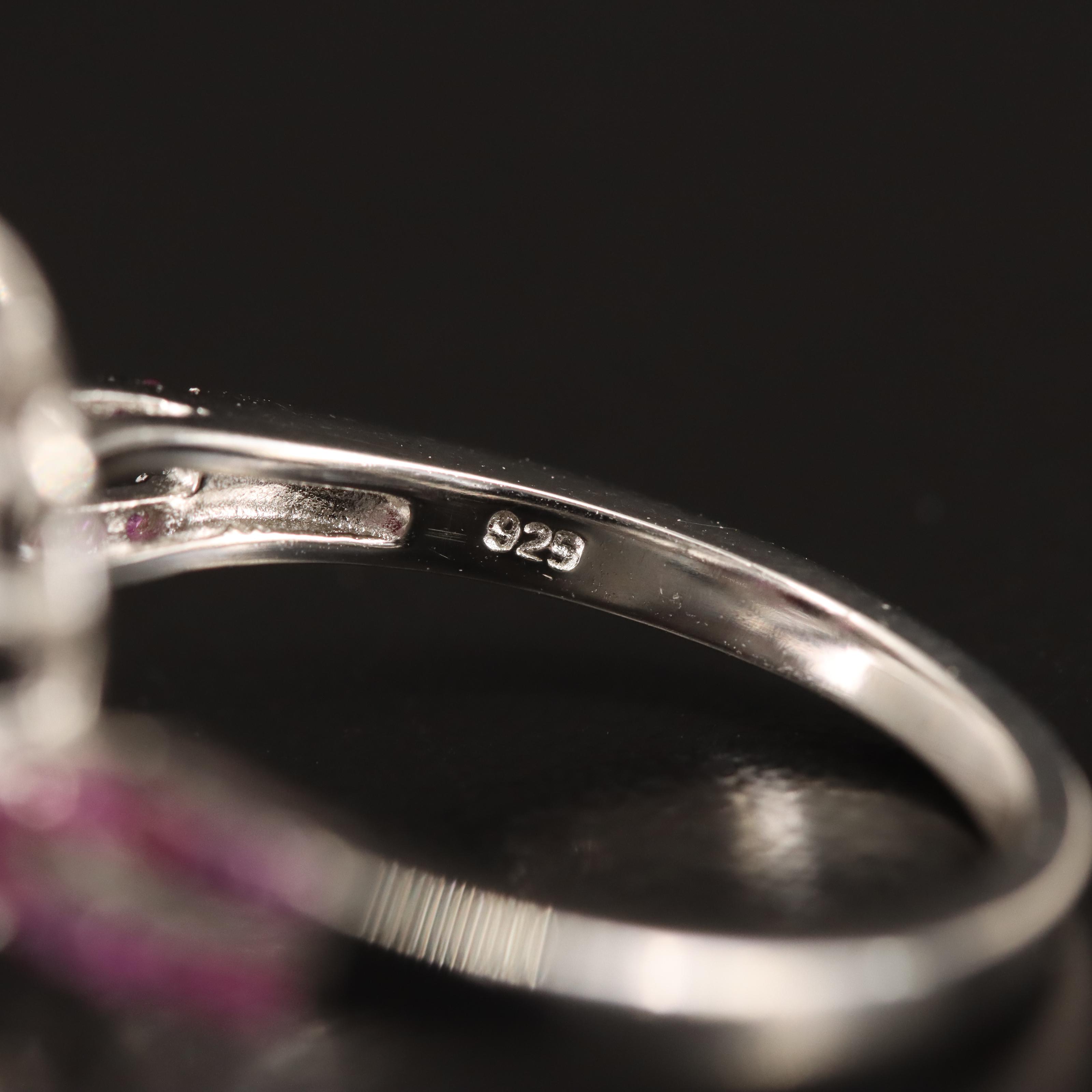 Sterling Opal, Sapphire and Ruby Multi-Halo Ring