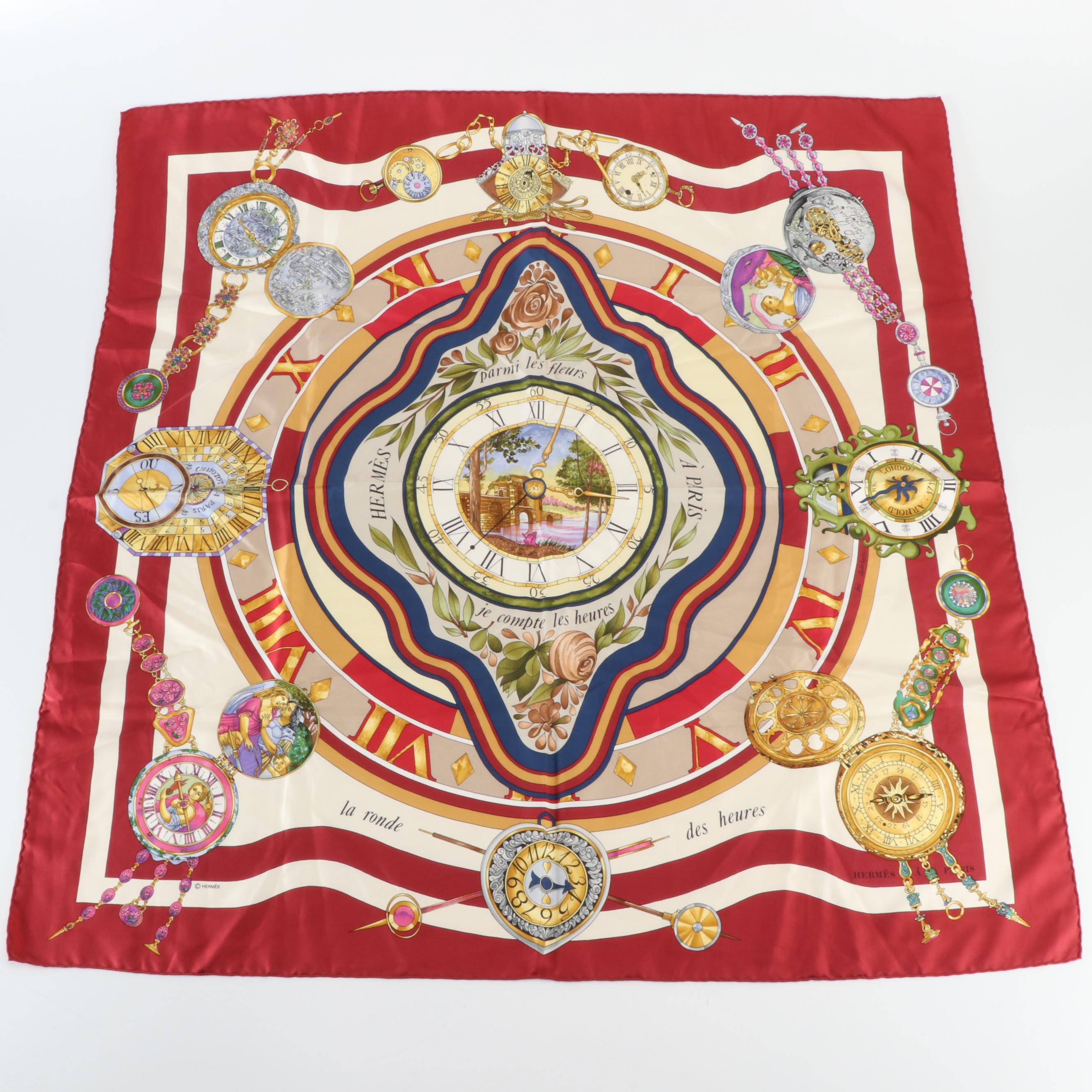 Hermès "La Ronde des Heures" Silk Twill Scarf