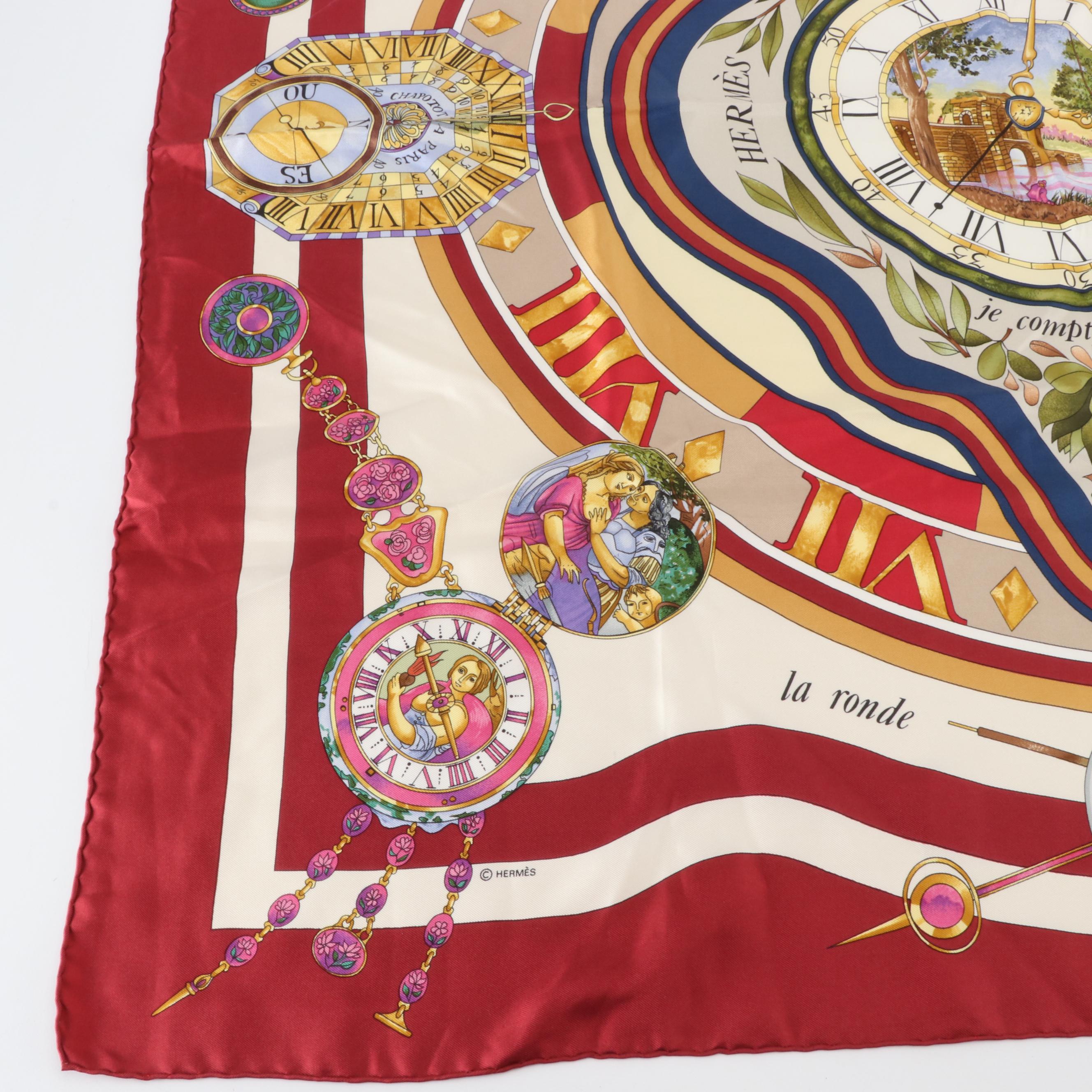 Hermès "La Ronde des Heures" Silk Twill Scarf