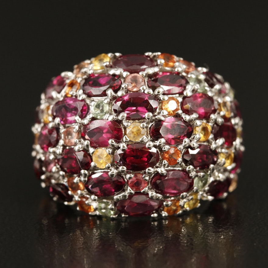 Sterling Garnet and Sapphire Dome Ring