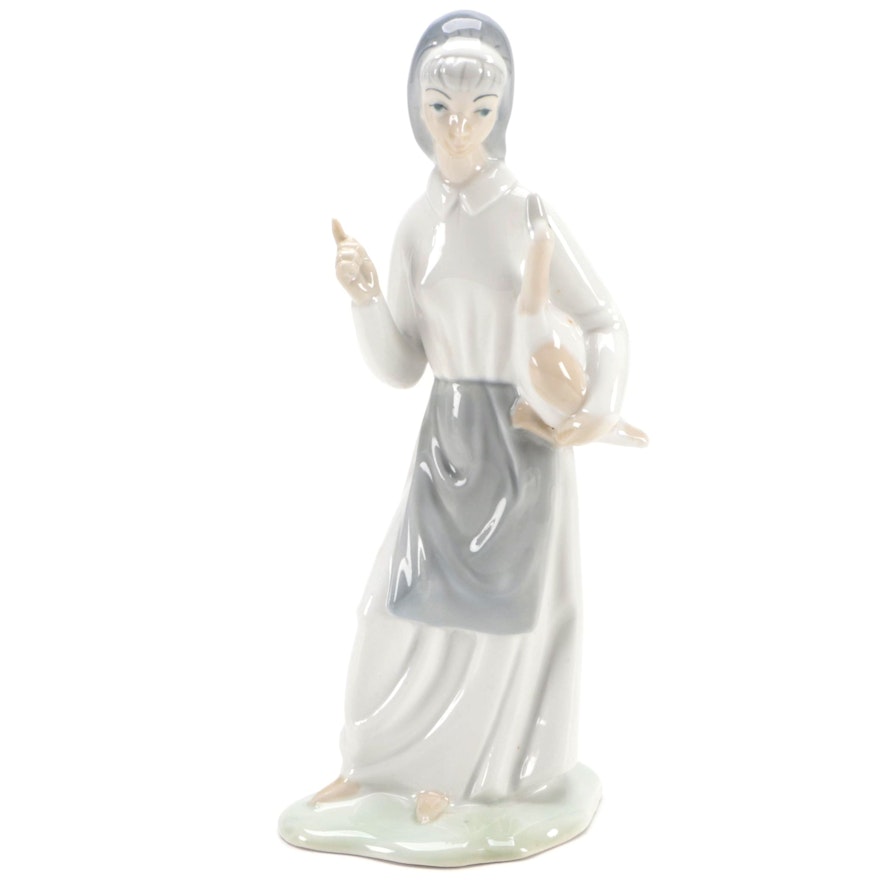 Lladró Style Porcelain Figurine of Woman Holding Duck