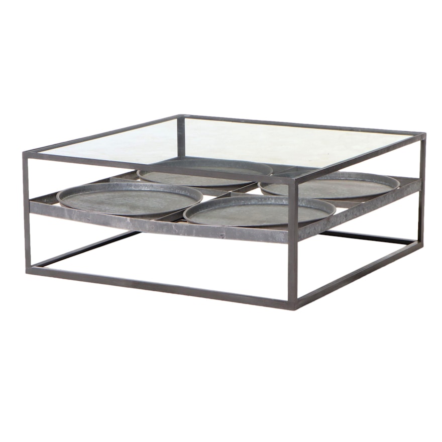 Modernist Style Metal and Glass Top Coffee Table