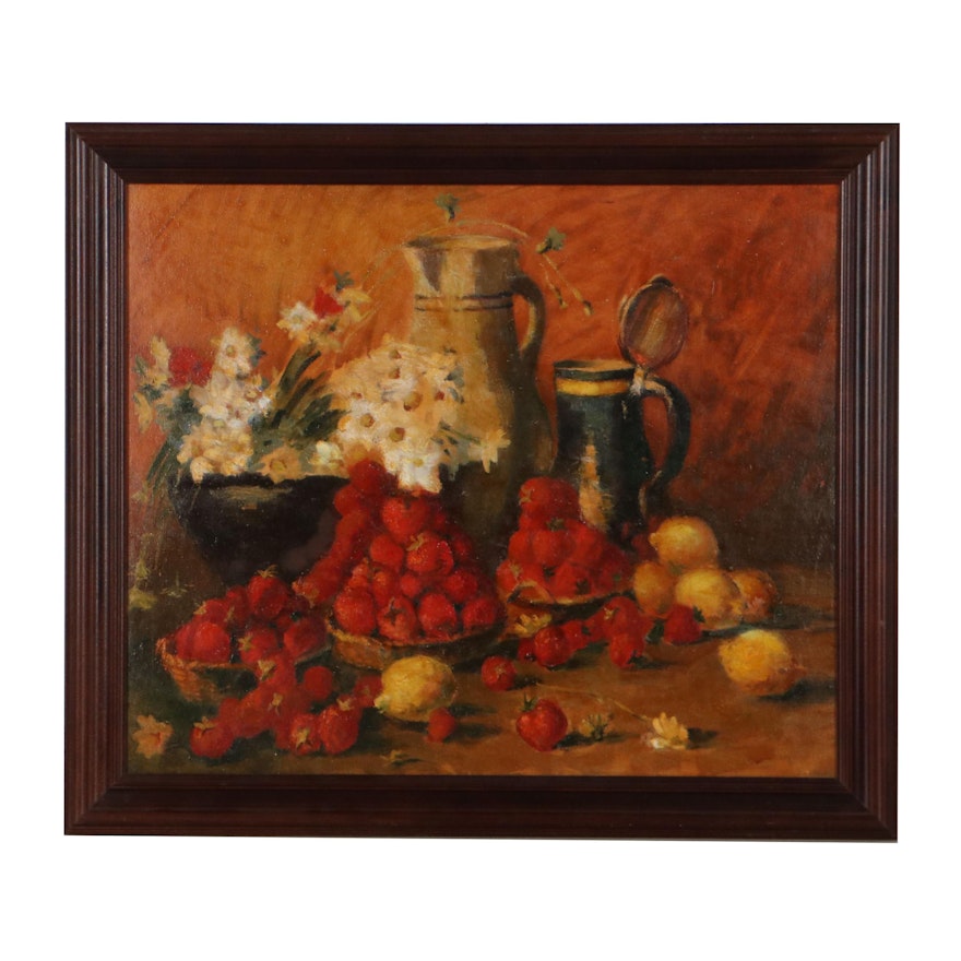 Still Life Oil Painting With Strawberries