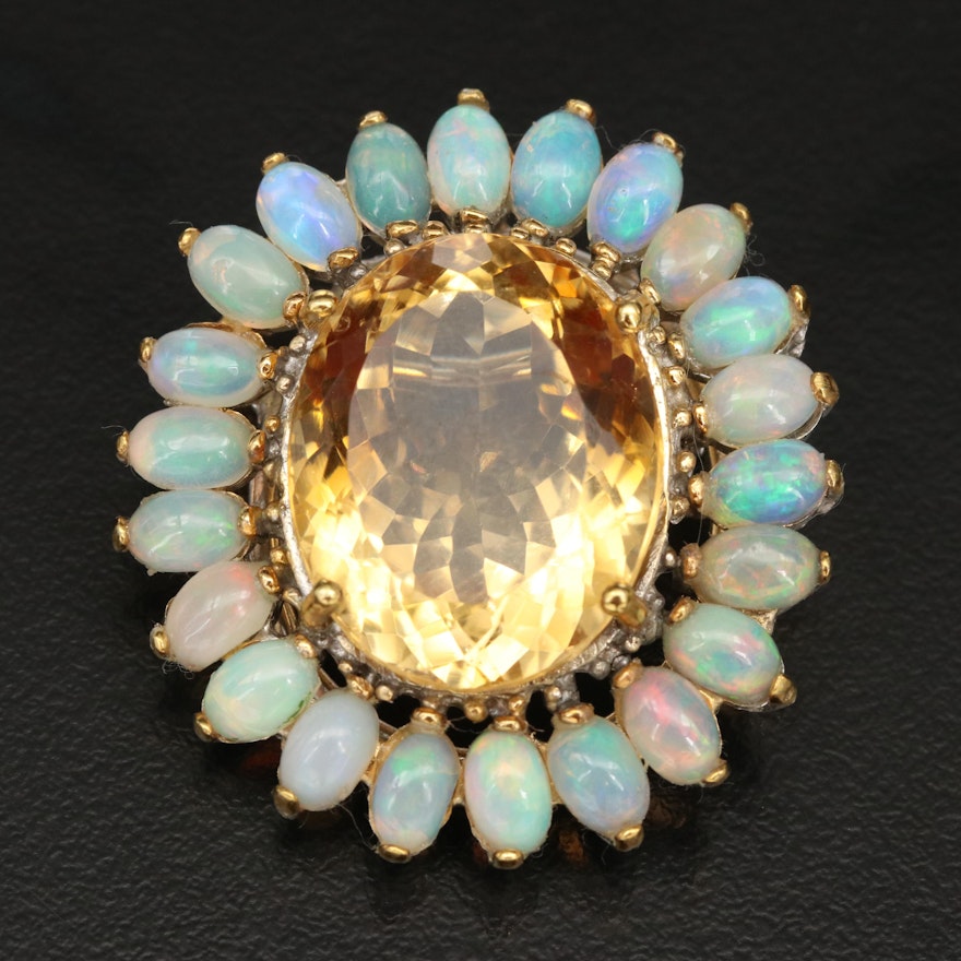 Sterling Citrine and Opal Brooch