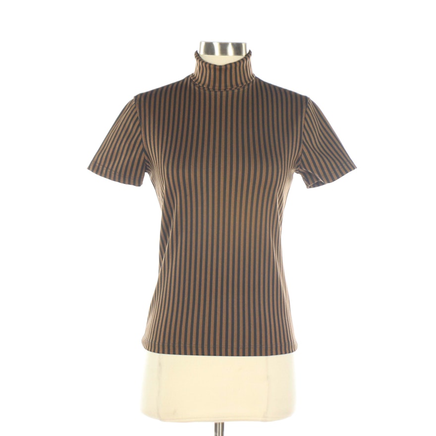 Fendi Short Sleeve Mock Neck Top in Signature Stripe Knit