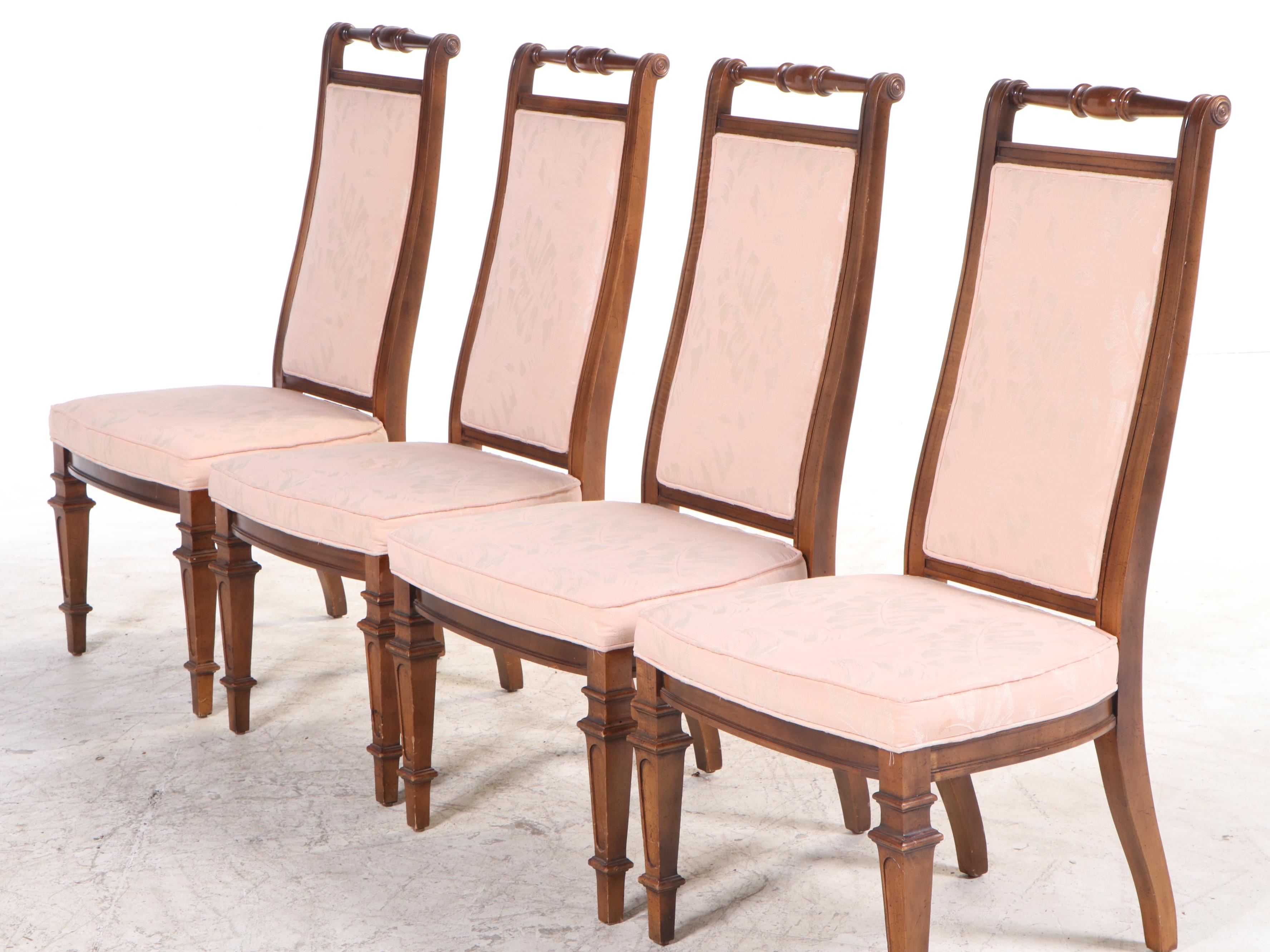 Eight Directoire Style Maple and Custom-Upholstered Dining Side Chairs