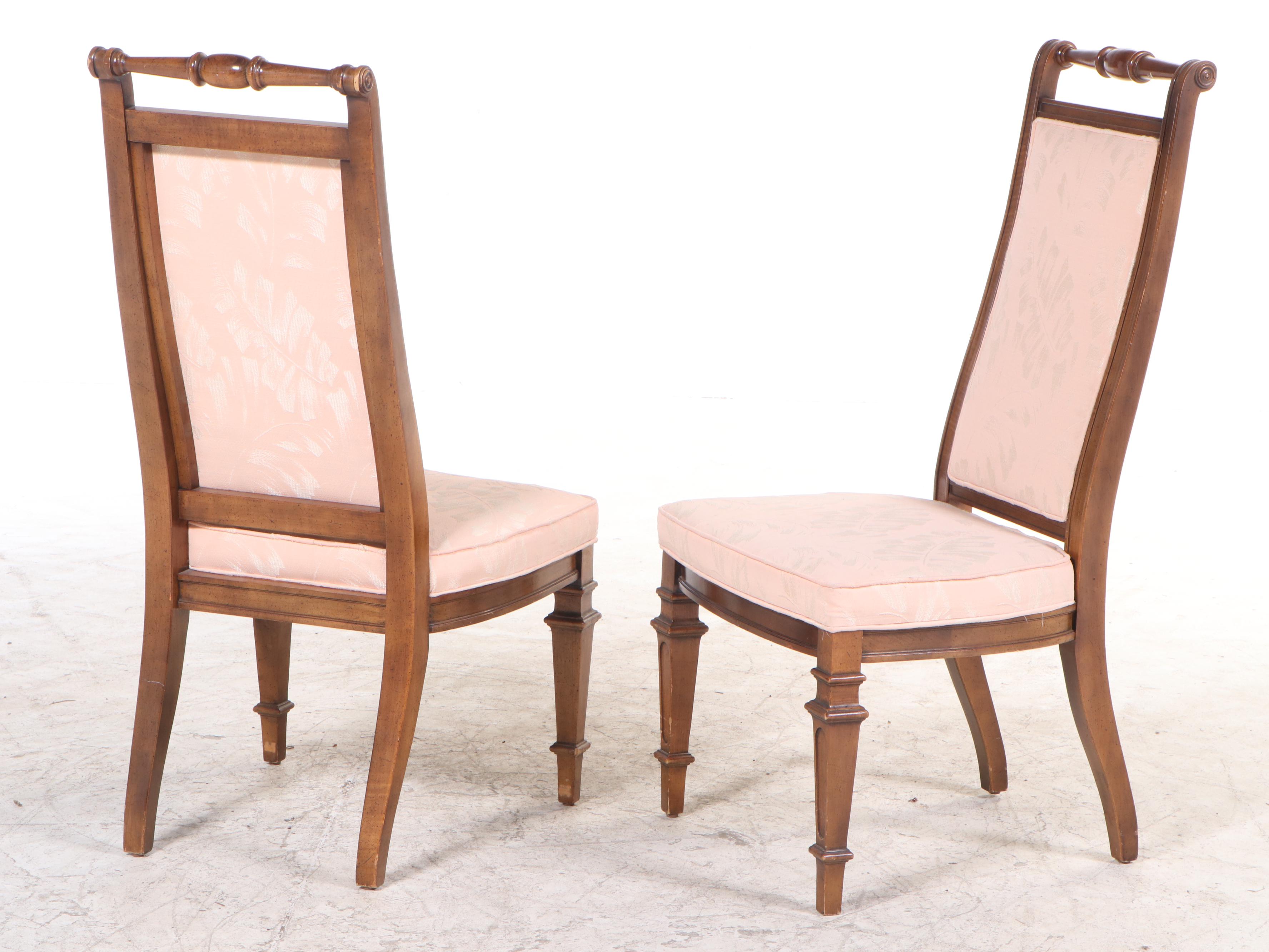 Eight Directoire Style Maple and Custom-Upholstered Dining Side Chairs