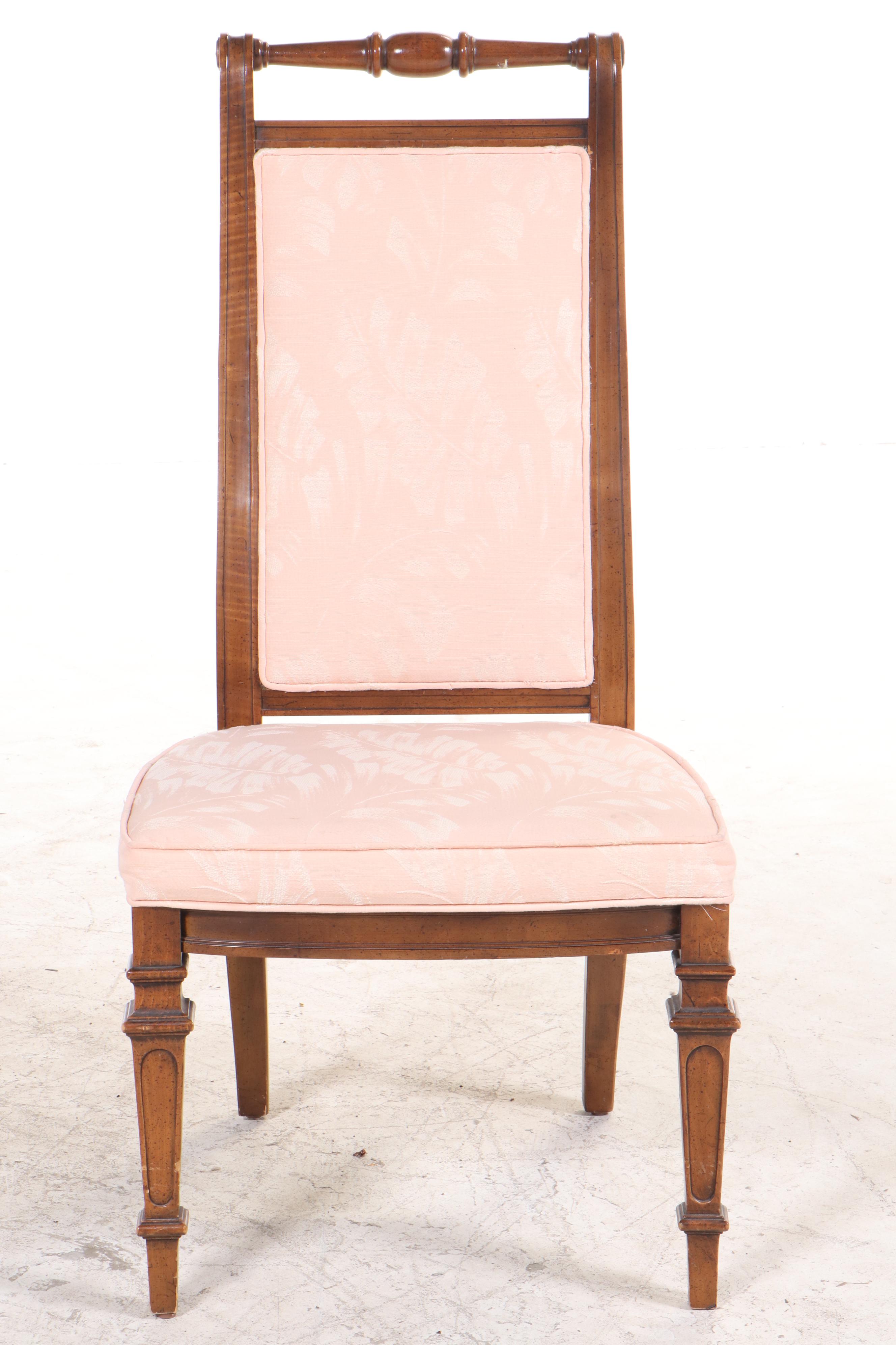 Eight Directoire Style Maple and Custom-Upholstered Dining Side Chairs