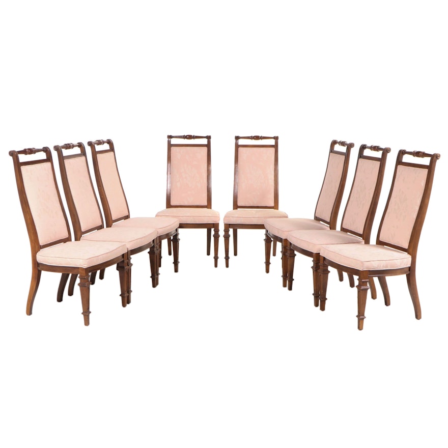 Eight Directoire Style Maple and Custom-Upholstered Dining Side Chairs