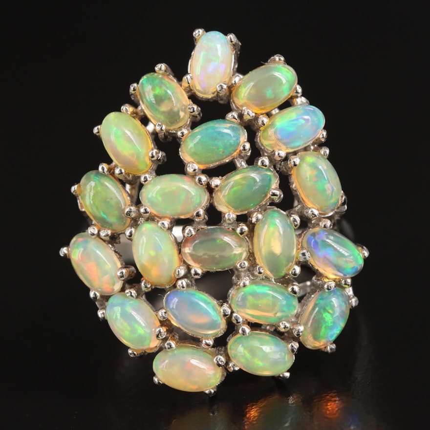 Sterling Opal Cluster Ring