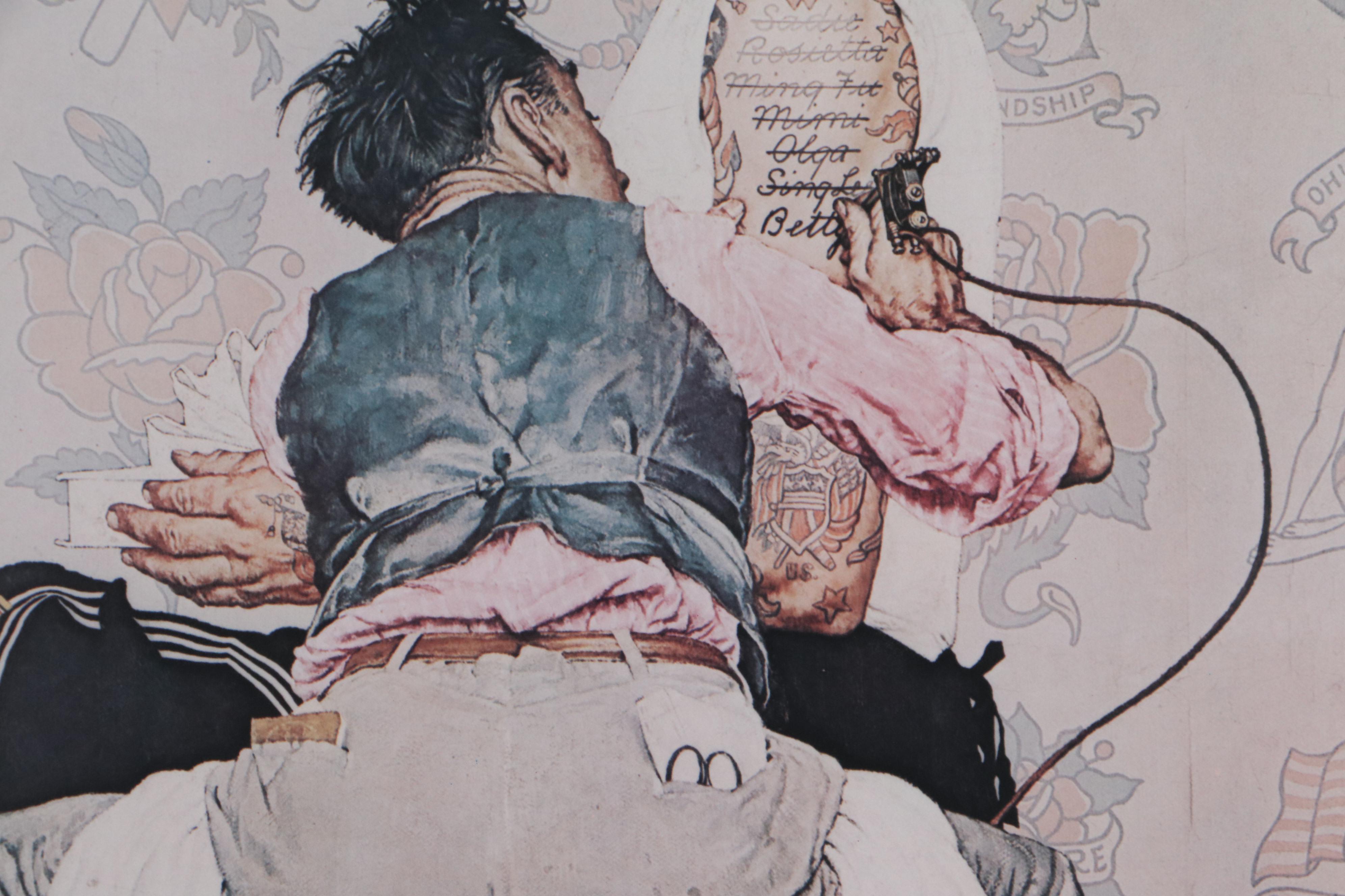 Offset Lithograph After Norman Rockwell "The Tattoo Artist"