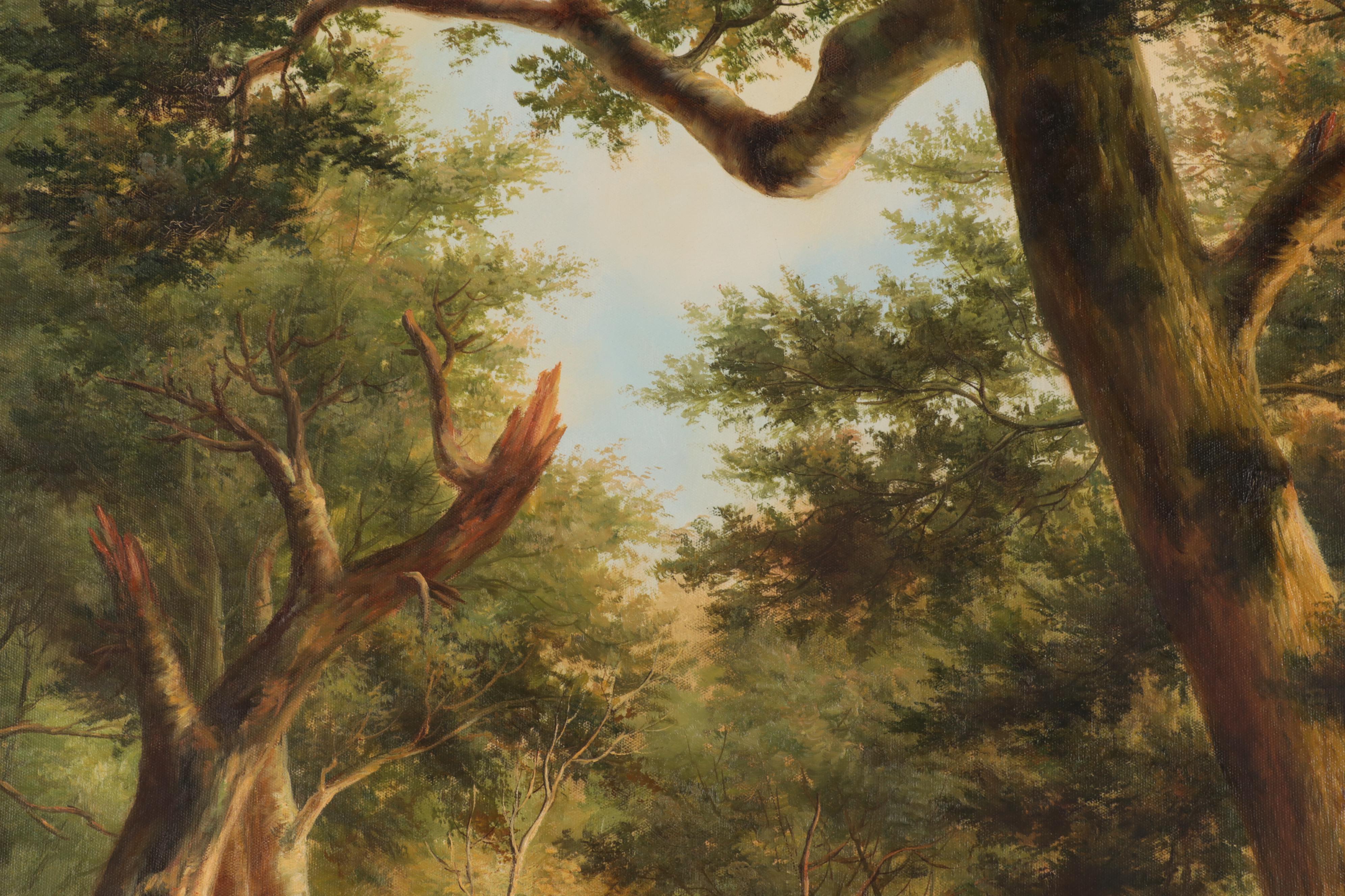 Forest Landscape Oil Painting With Moose