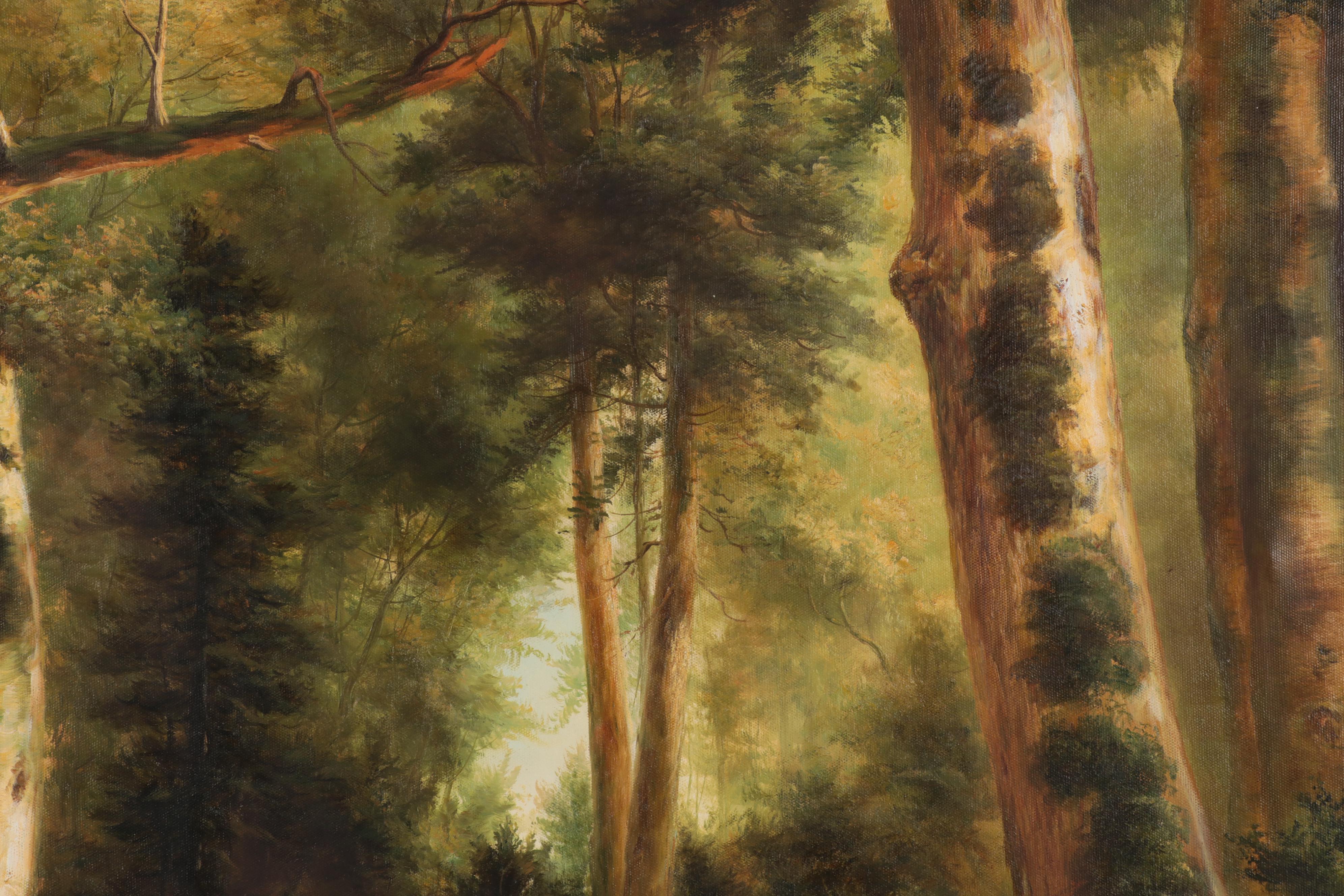 Forest Landscape Oil Painting With Moose