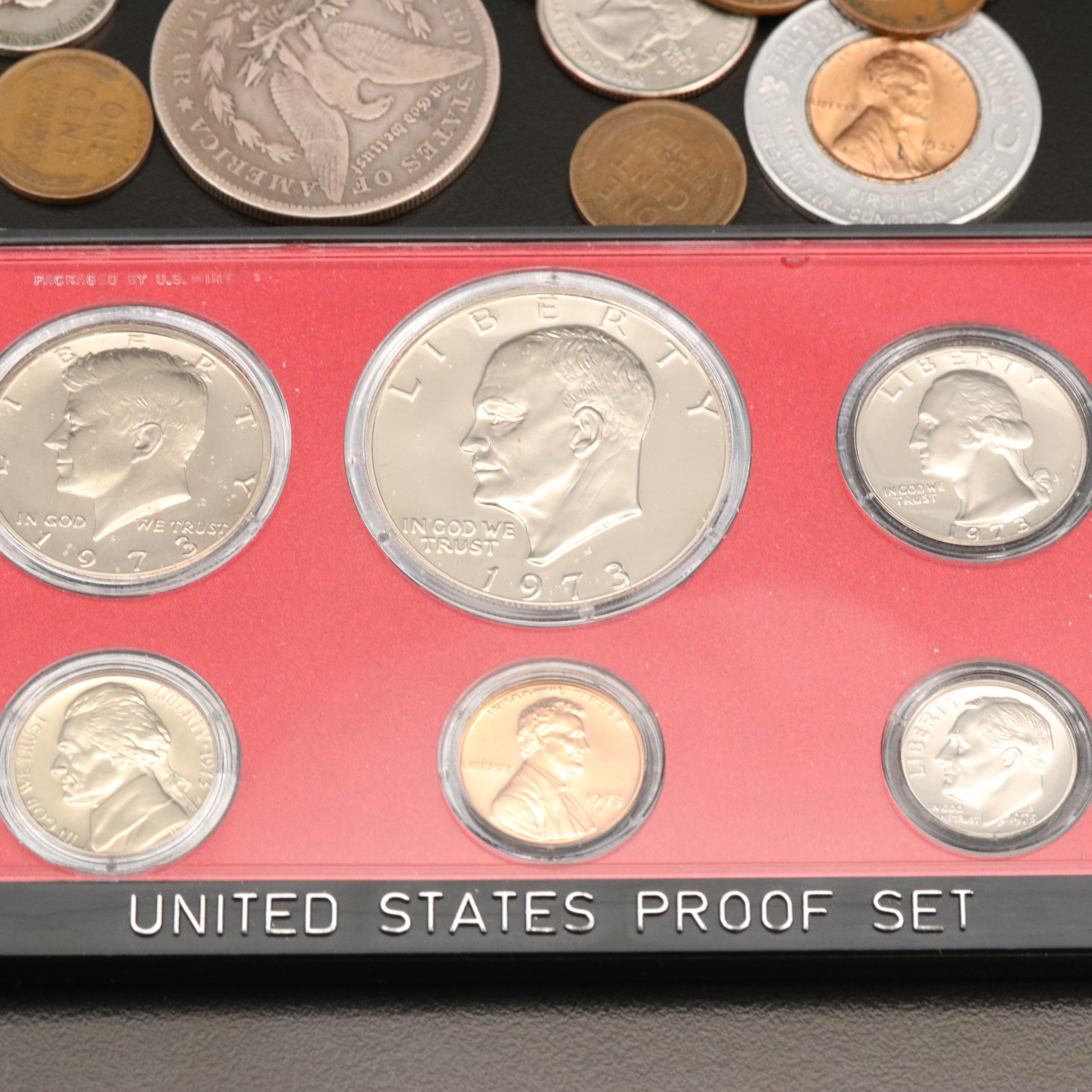 Group of United States Copper and Silver Coins and Paper Money