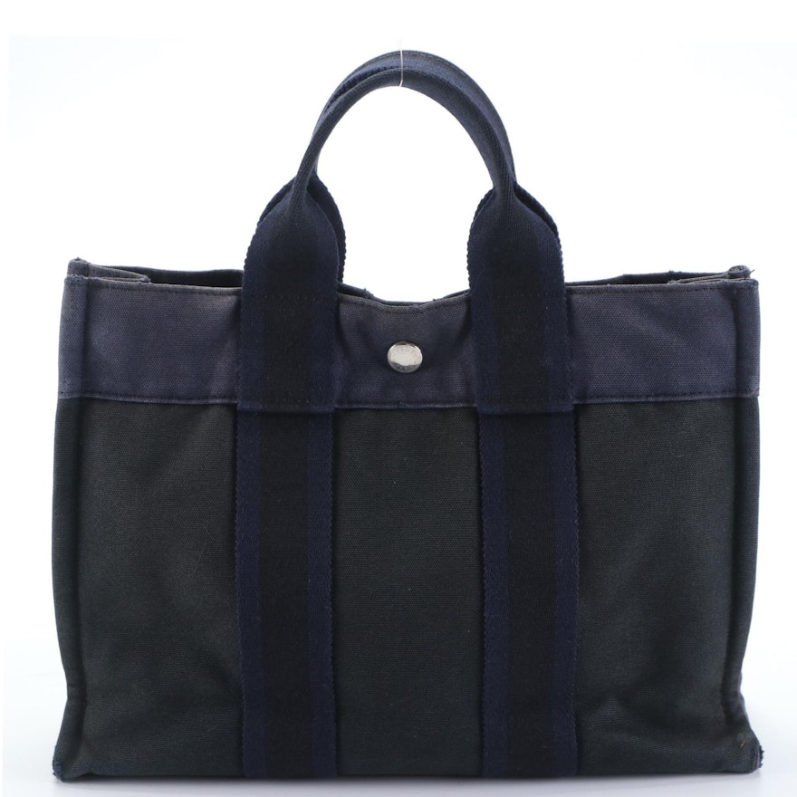 Hermès Fourre Tout PM Tote in Black Cotton Canvas and Twill