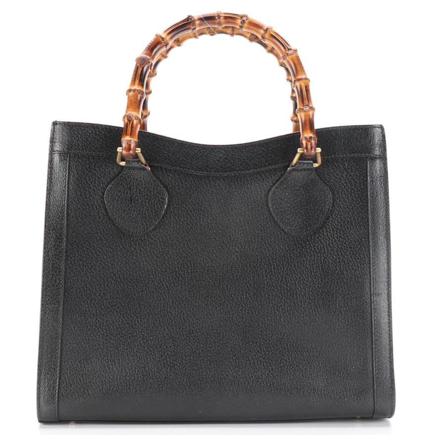 Gucci Bamboo Diana Tote Bag in Black Cinghiale Leather