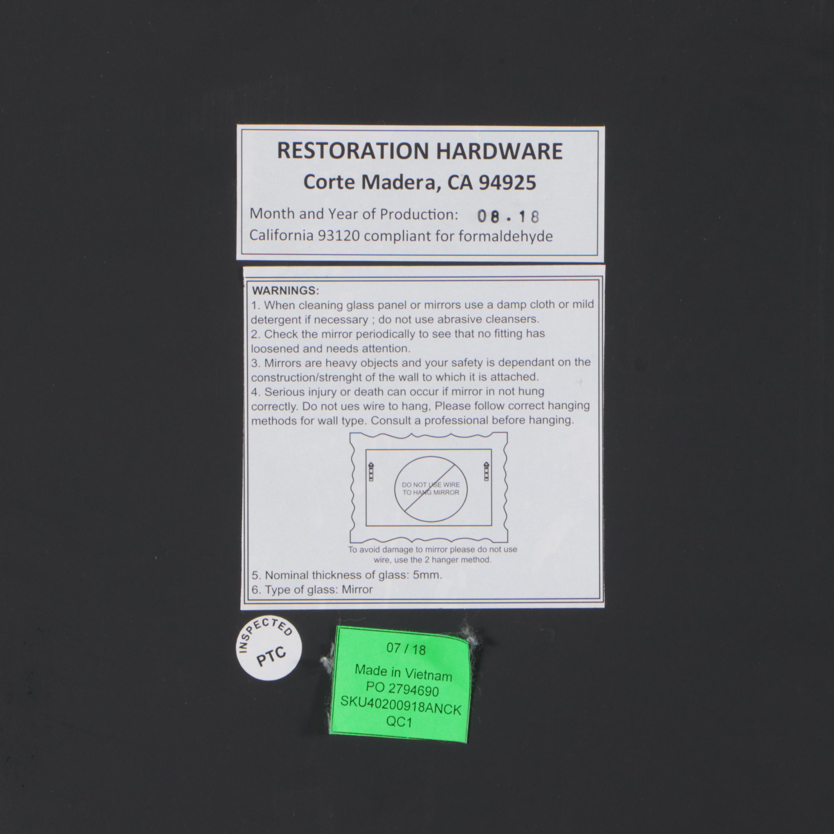 Restoration Hardware Beveled Glass Full Length Mirror, 2010s