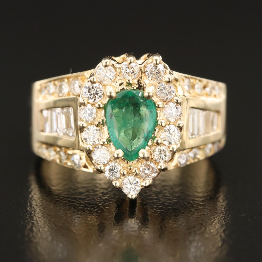 14K Emerald and 1.05 CTW Diamond Cathedral Ring