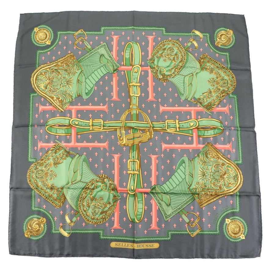 Hermès "Selles a Housse" Silk Twill Scarf with Box