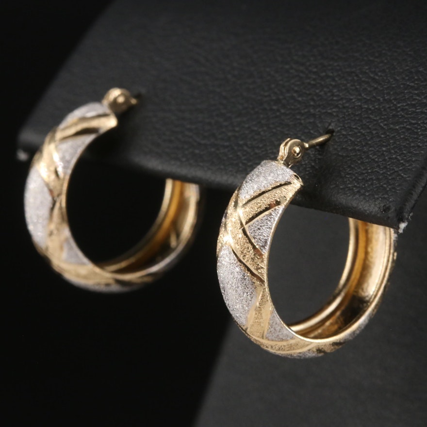 14K Two-Tone X Pattern Hoop Earrings