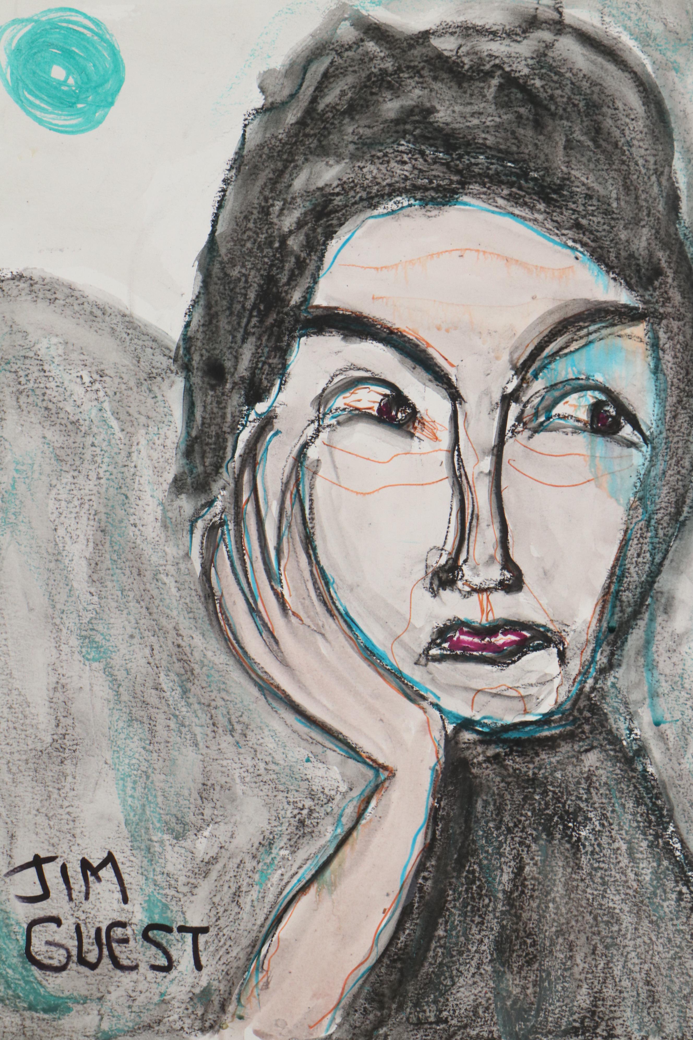 Jim Guest Portrait Mixed Media Painting