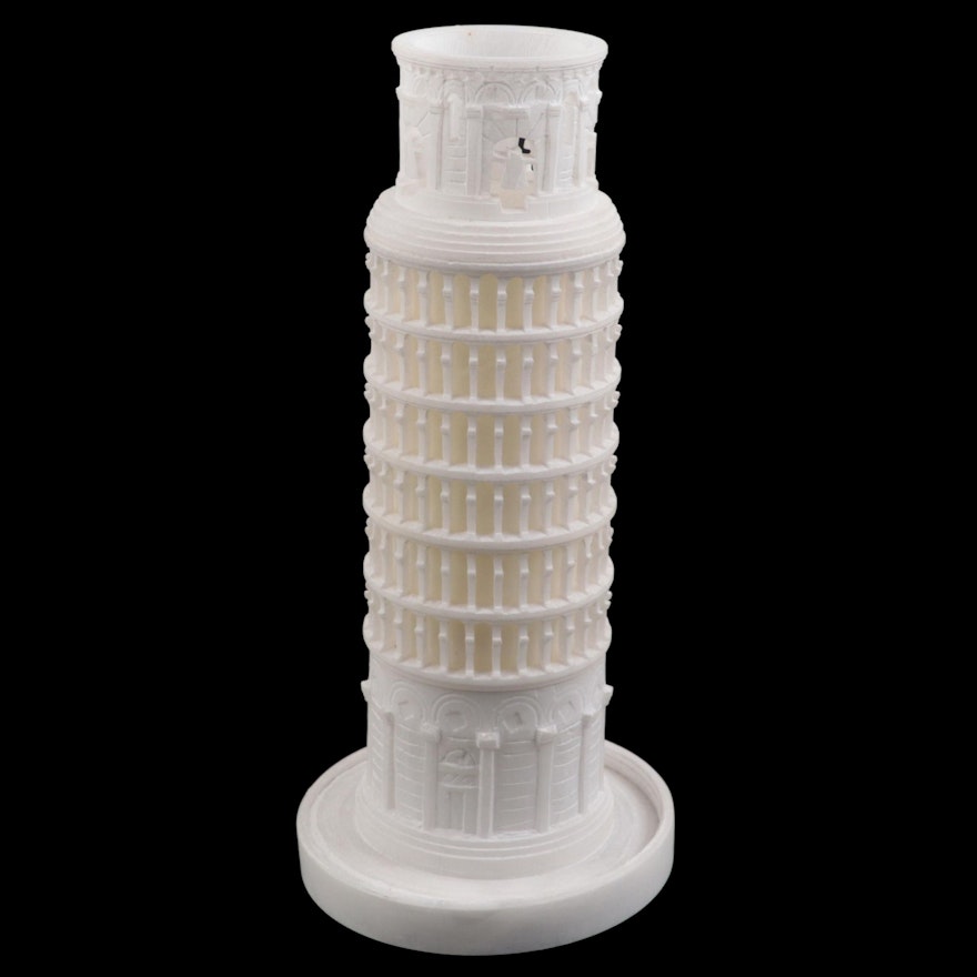 Carved Italian Alabaster Model of the Leaning Tower of Pisa