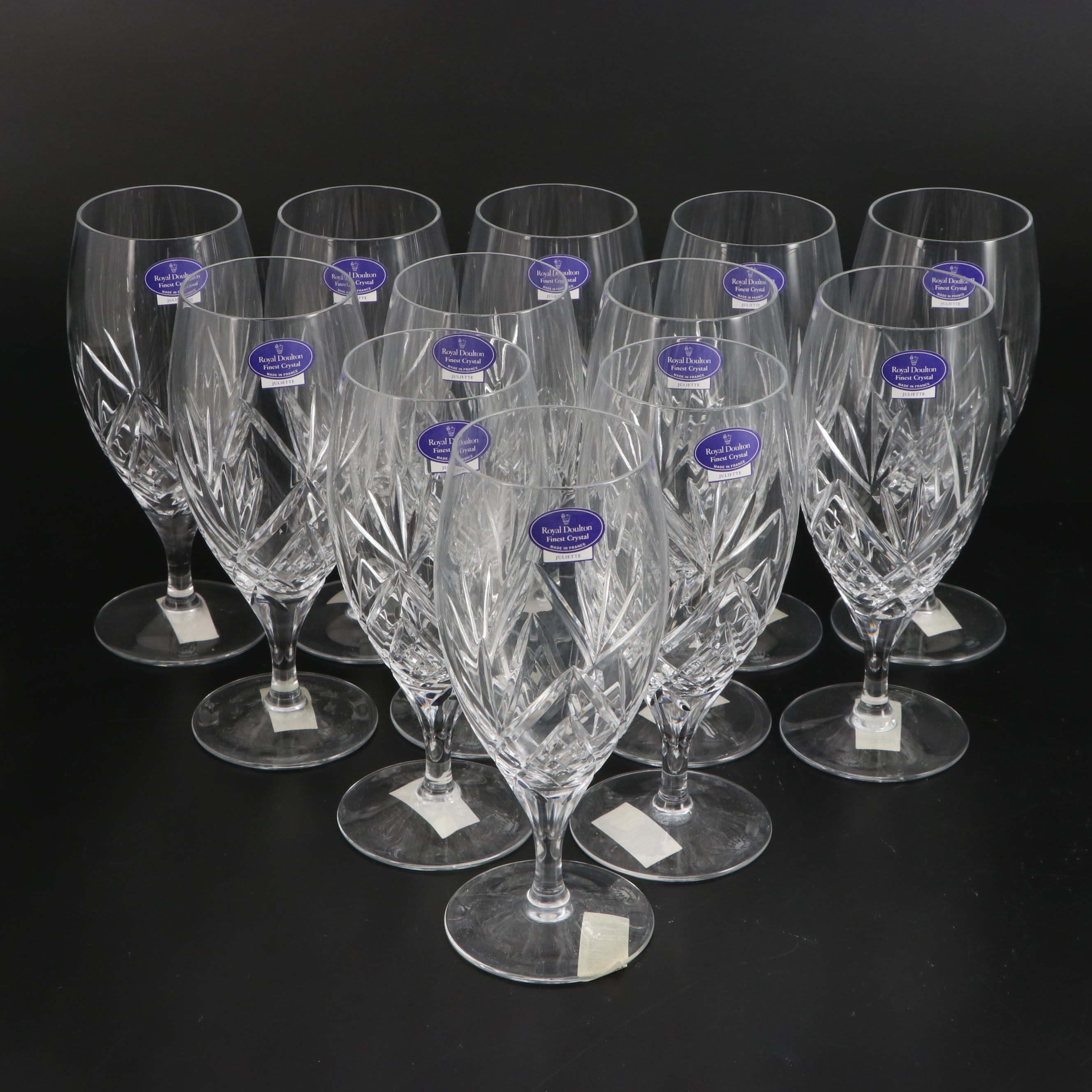 Royal Doulton "Juliette" Crystal Champagne Flutes and Iced Tea Glasses