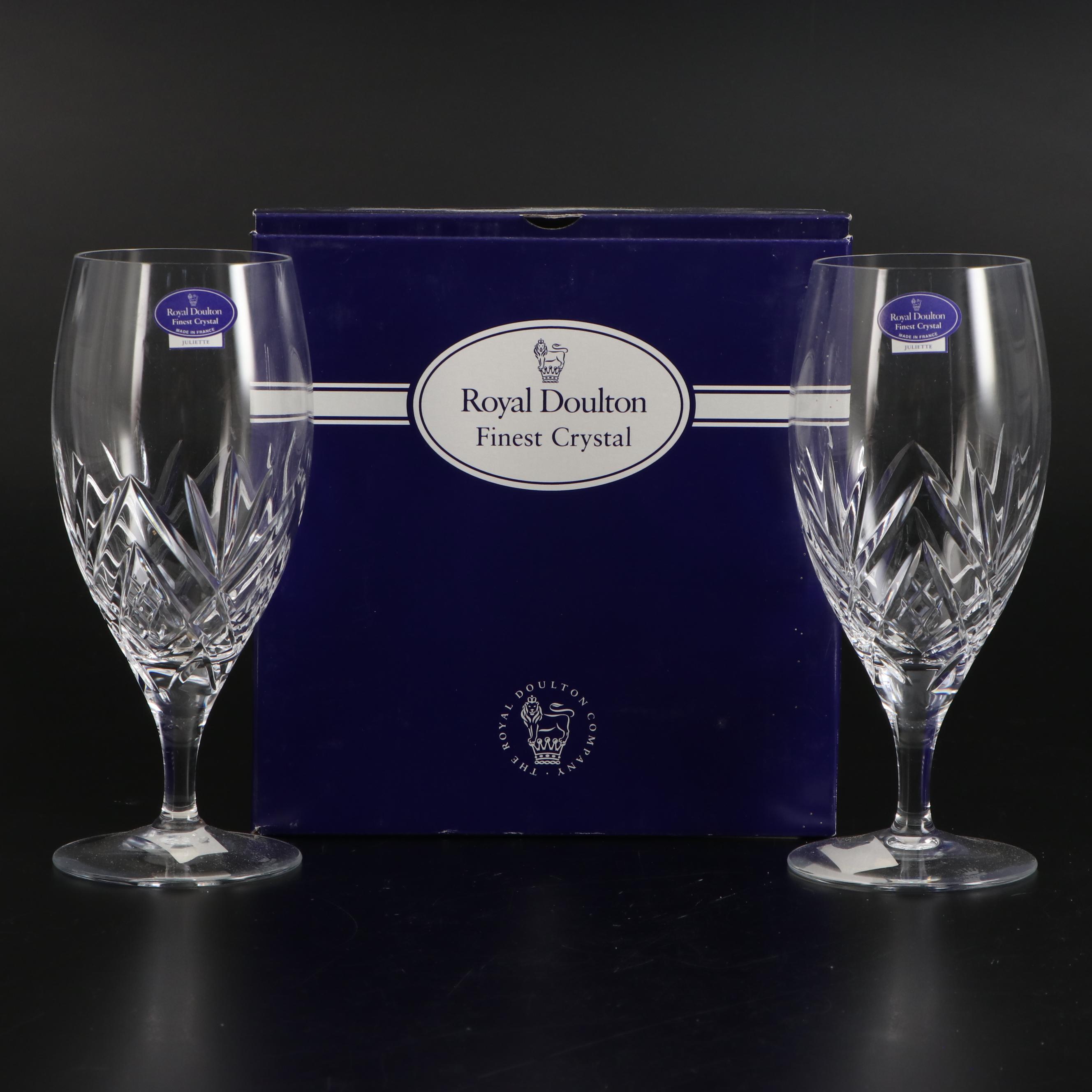 Royal Doulton "Juliette" Crystal Champagne Flutes and Iced Tea Glasses