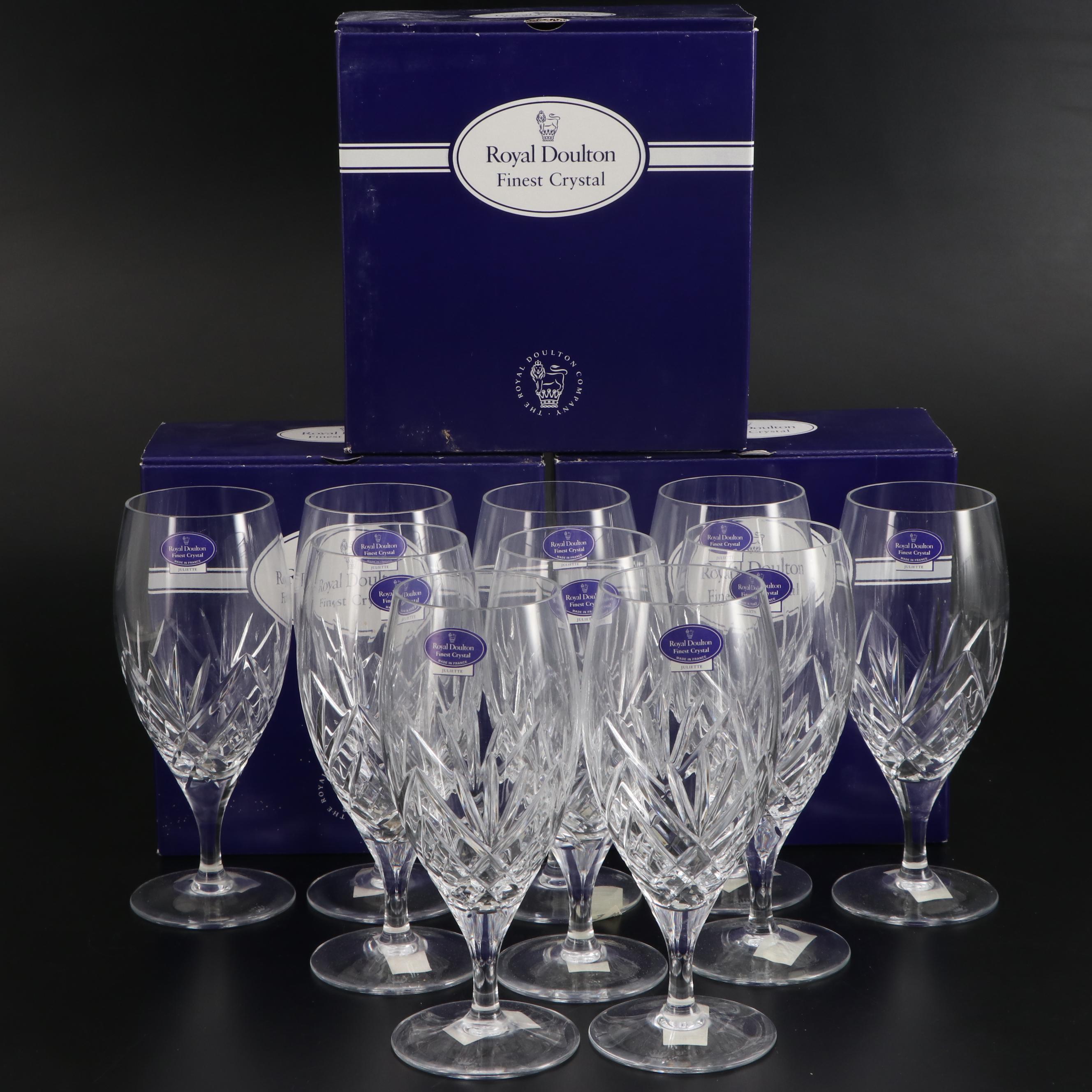 Royal Doulton "Juliette" Crystal Champagne Flutes and Iced Tea Glasses