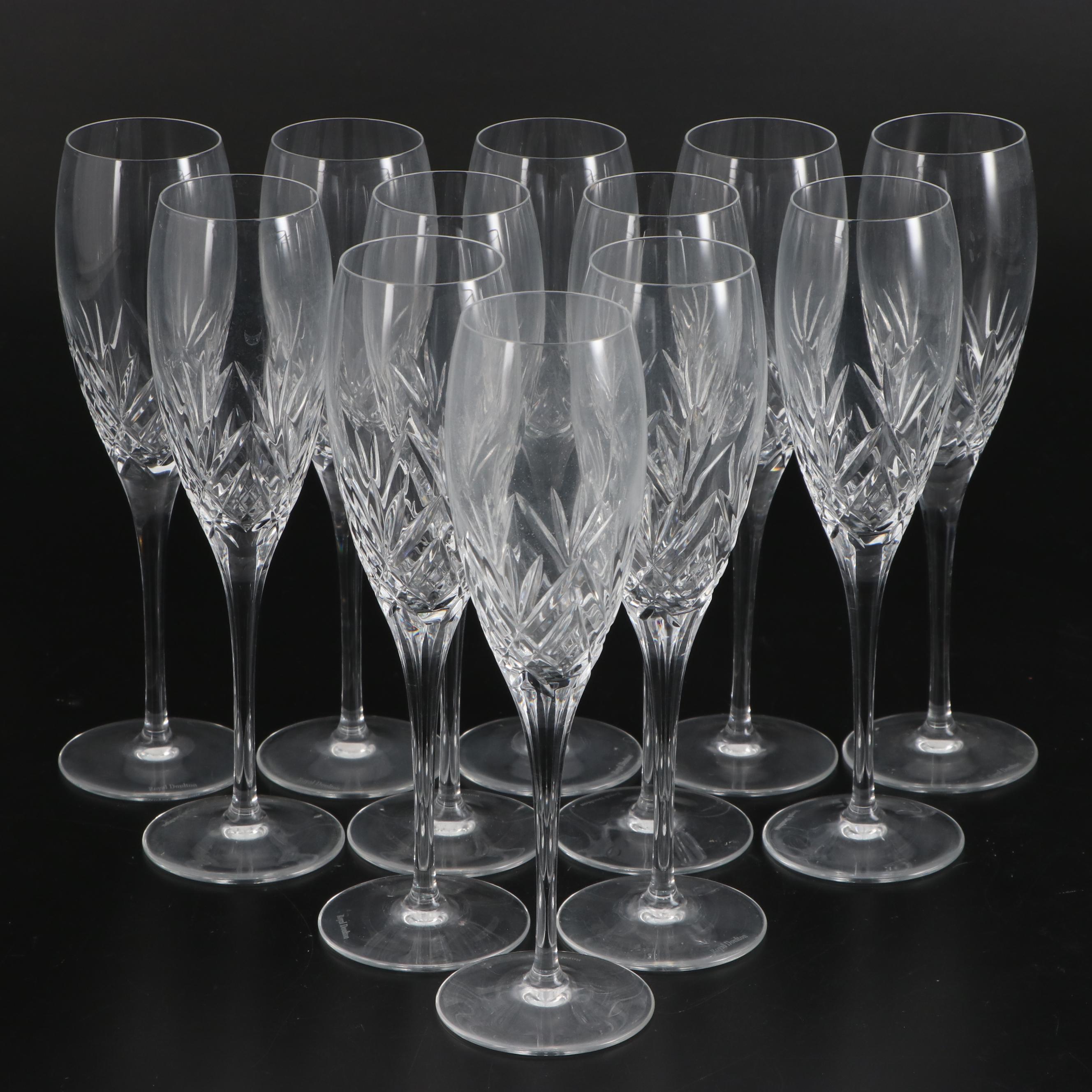 Royal Doulton "Juliette" Crystal Champagne Flutes and Iced Tea Glasses