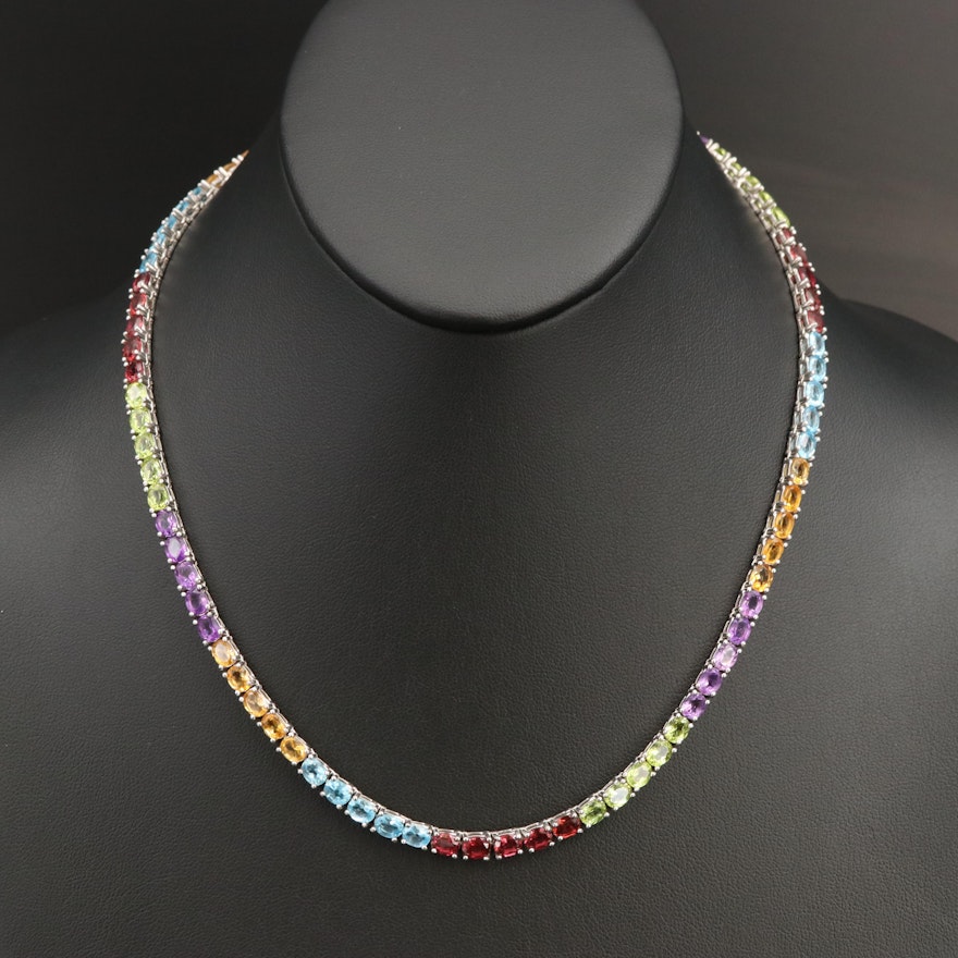 Rainbow Necklace Including Peridot, Amethyst, Sky Blue Topaz and Sterling Clasp