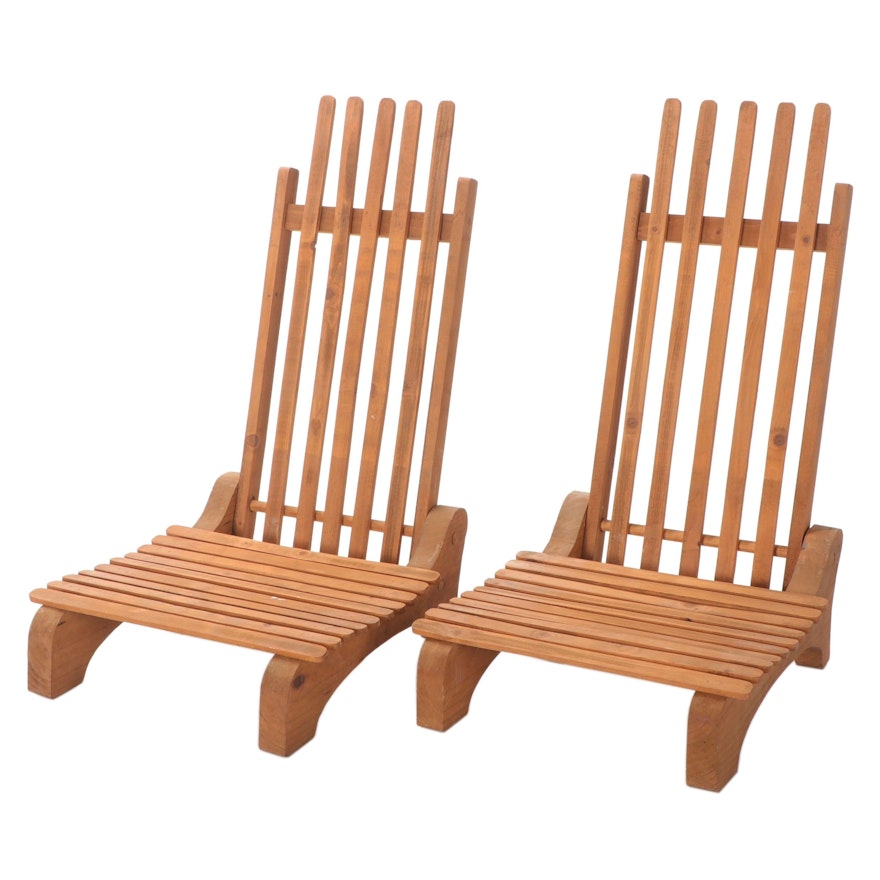 Pair of Keith W. Headley Modernist Handcrafted Slatted Wood Folding Chairs