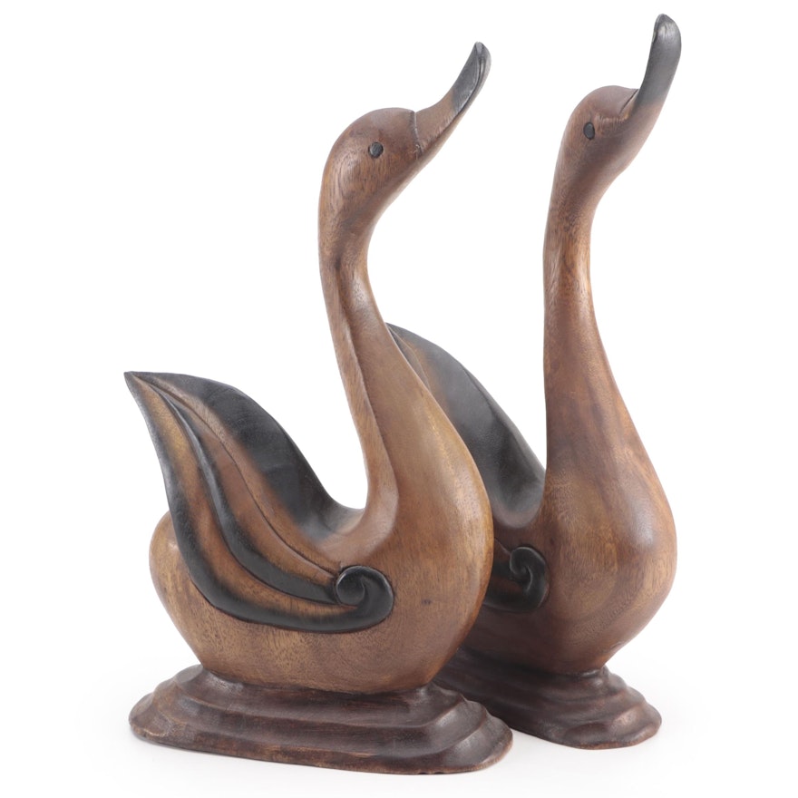 Pair of Carved Wooden Eider Ducks