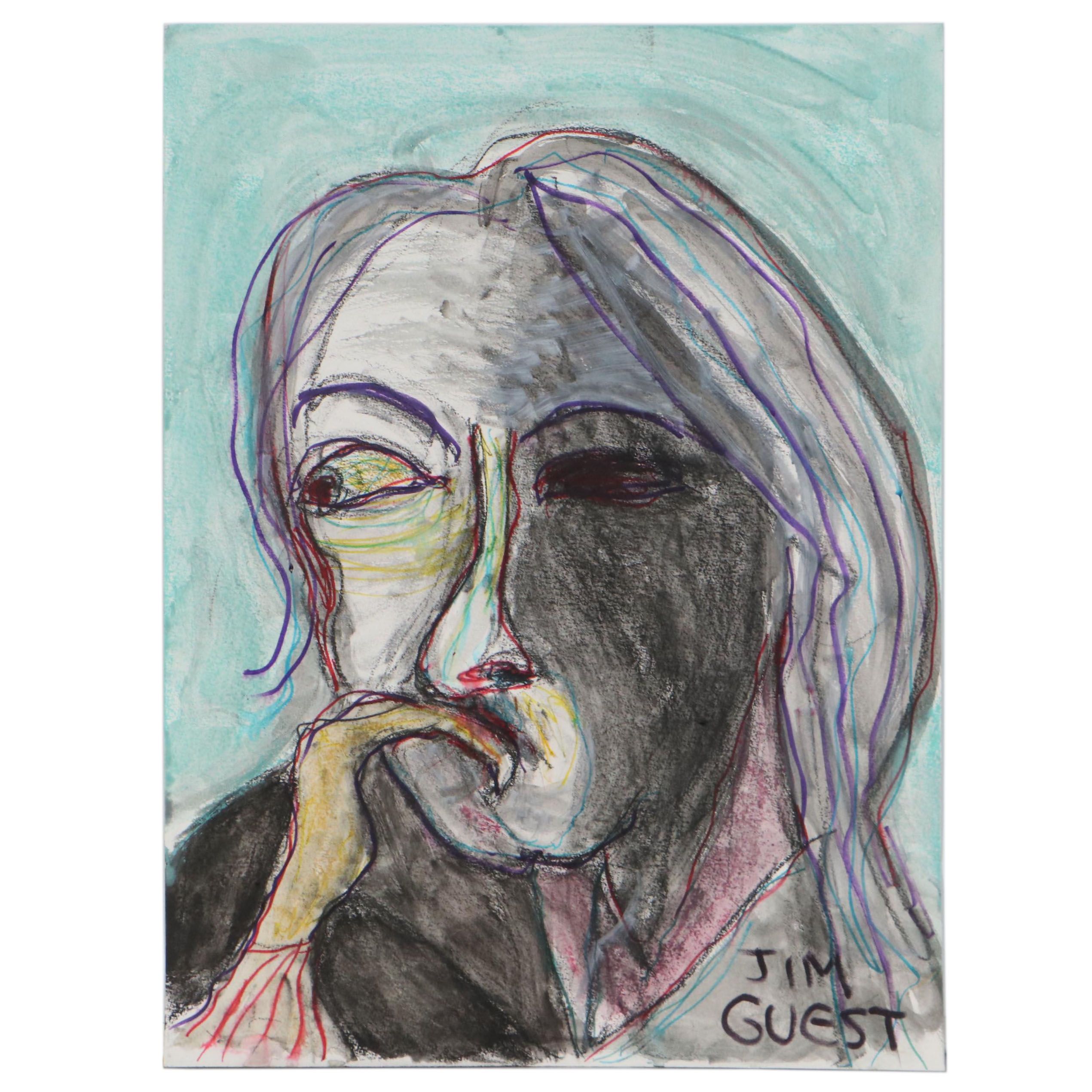 Jim Guest Portrait Mixed Media Painting