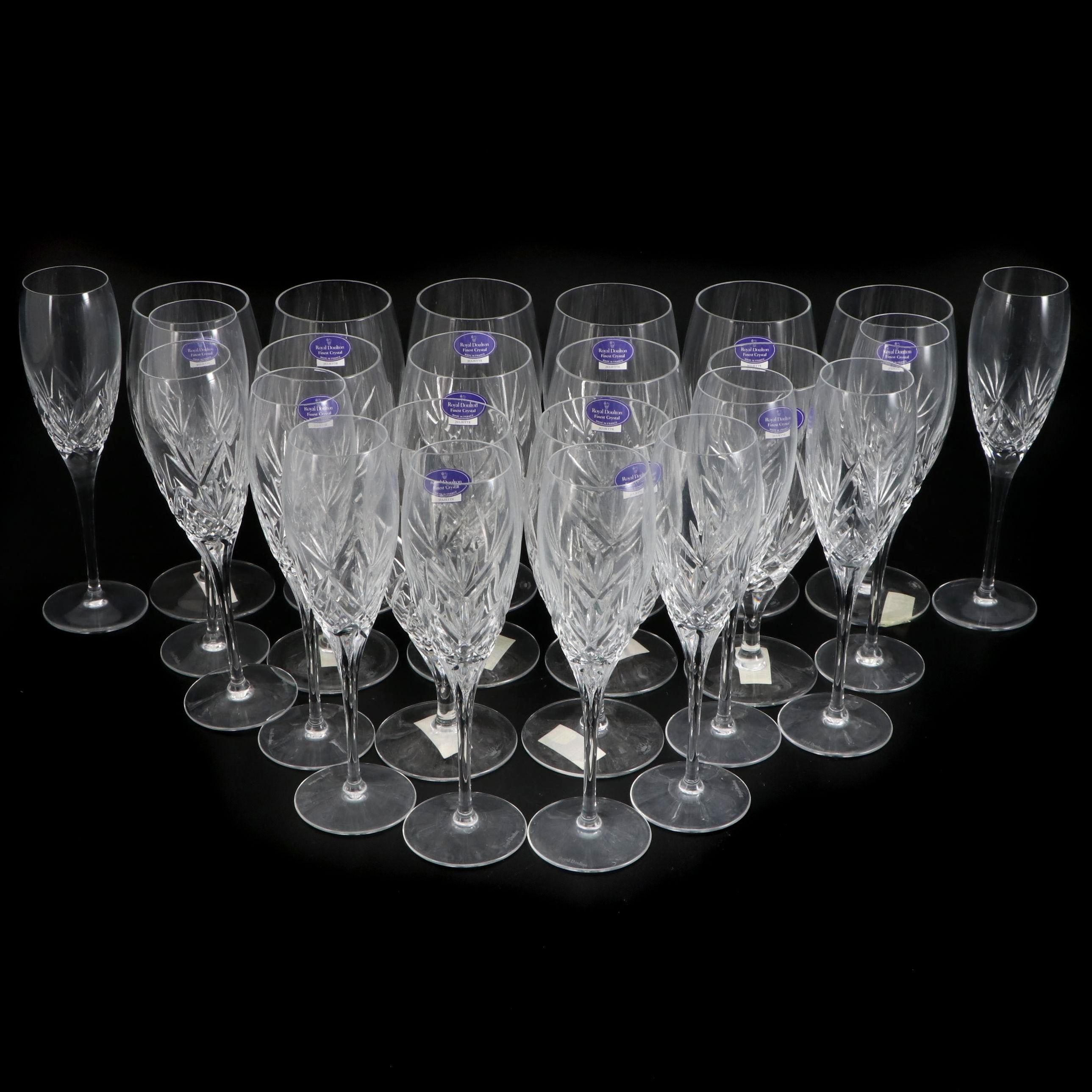 Royal Doulton "Juliette" Crystal Champagne Flutes and Iced Tea Glasses