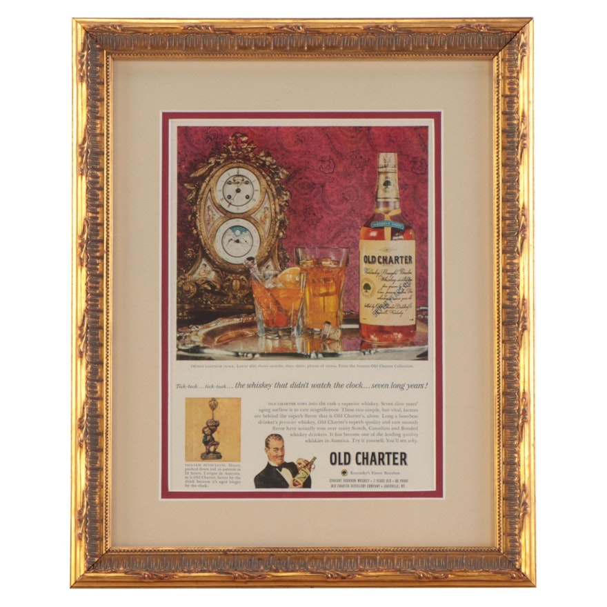 Old Charter Straight Bourbon Whiskey Promotional Lithograph in Mat Frame