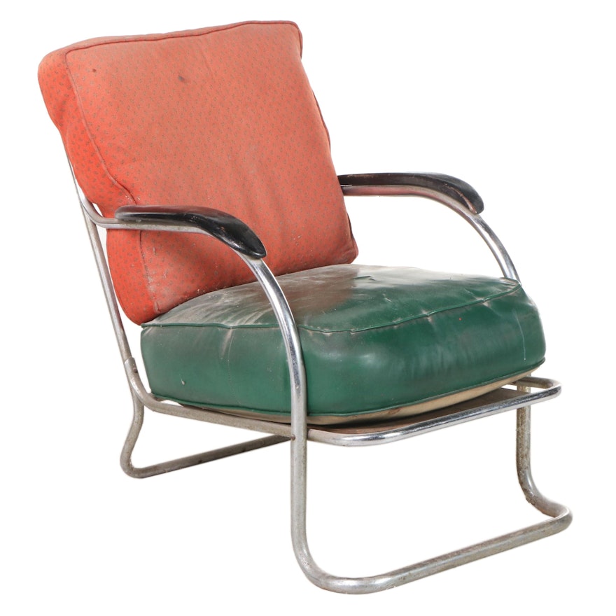 Kem Weber for Lloyd Art Deco Tubular Chromed Metal and Ebonized Wood Armchair