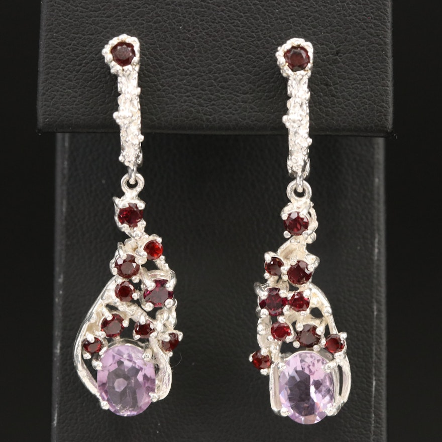 Sterling Amethyst and Garnet Earrings