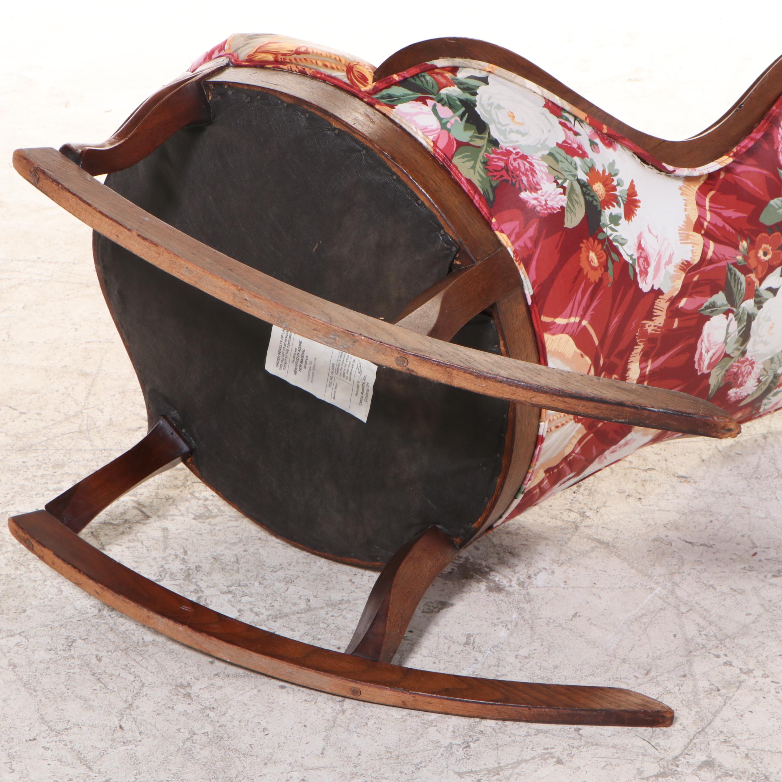 American Rococo Revival Walnut and Custom-Upholstered Rocker