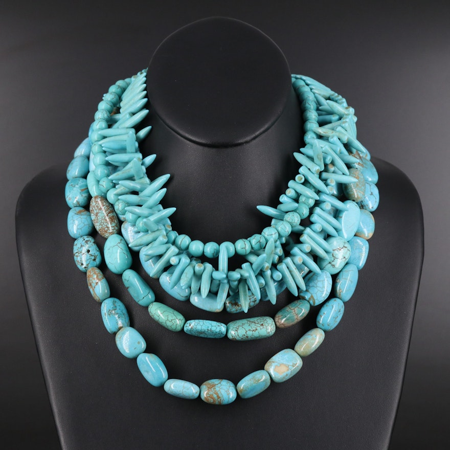 Beaded Double Strand Necklaces Featuring Magnesite and Howlite