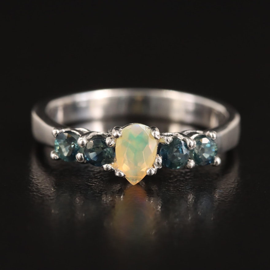 Sterling Opal and Sapphire Ring