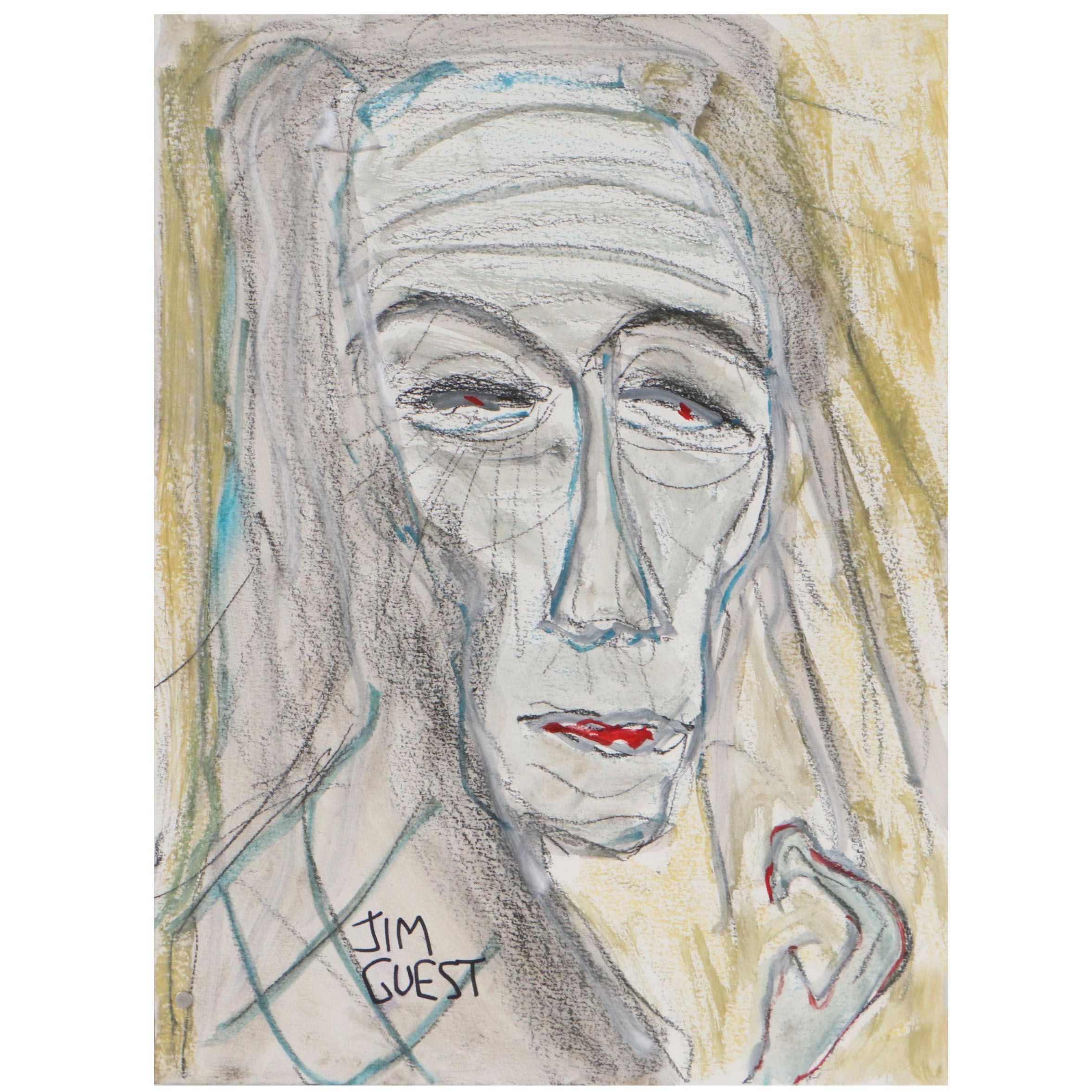 Jim Guest Portrait Mixed Media Painting