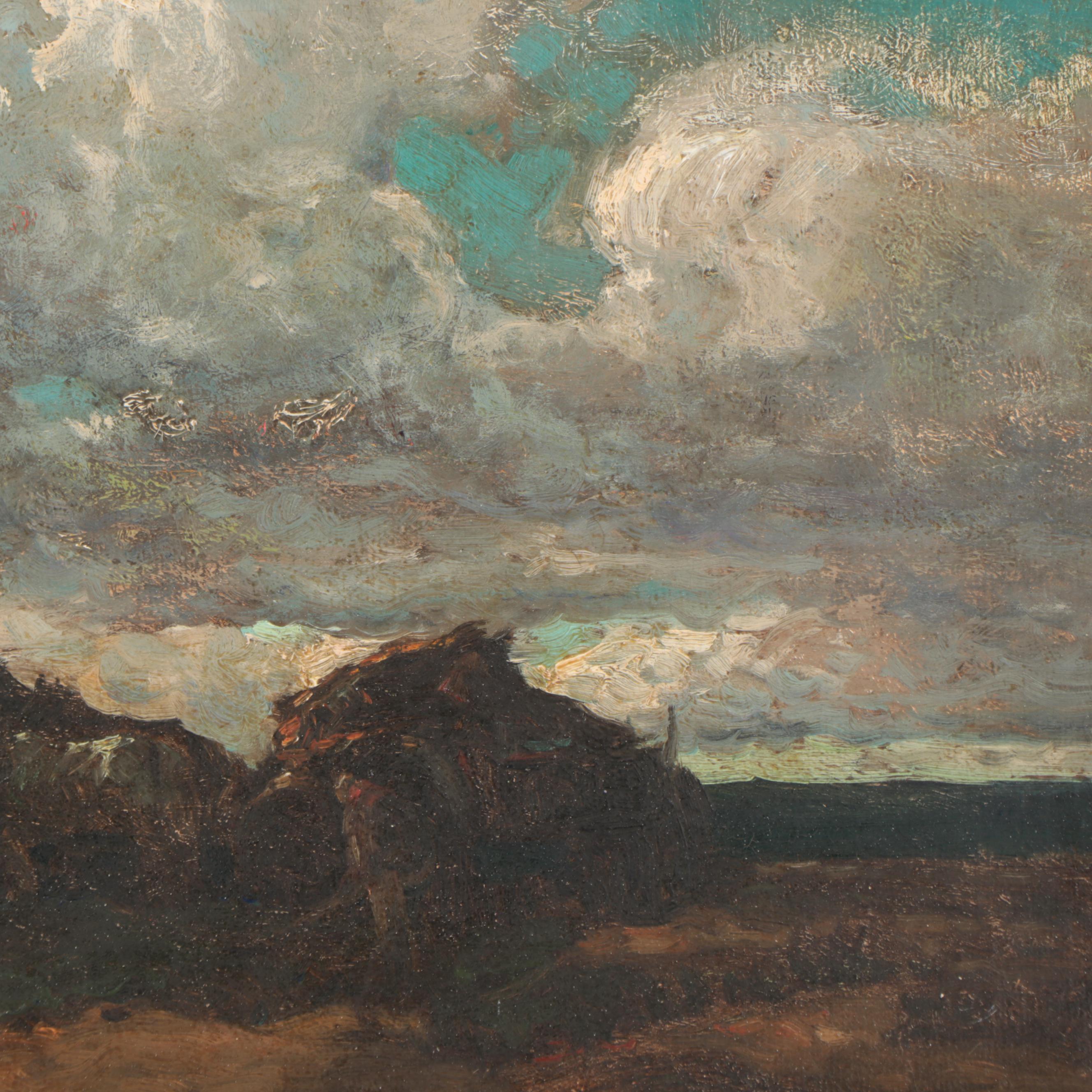 William Ritschel Tonalist Oil Painting of Figure and Horse Cart