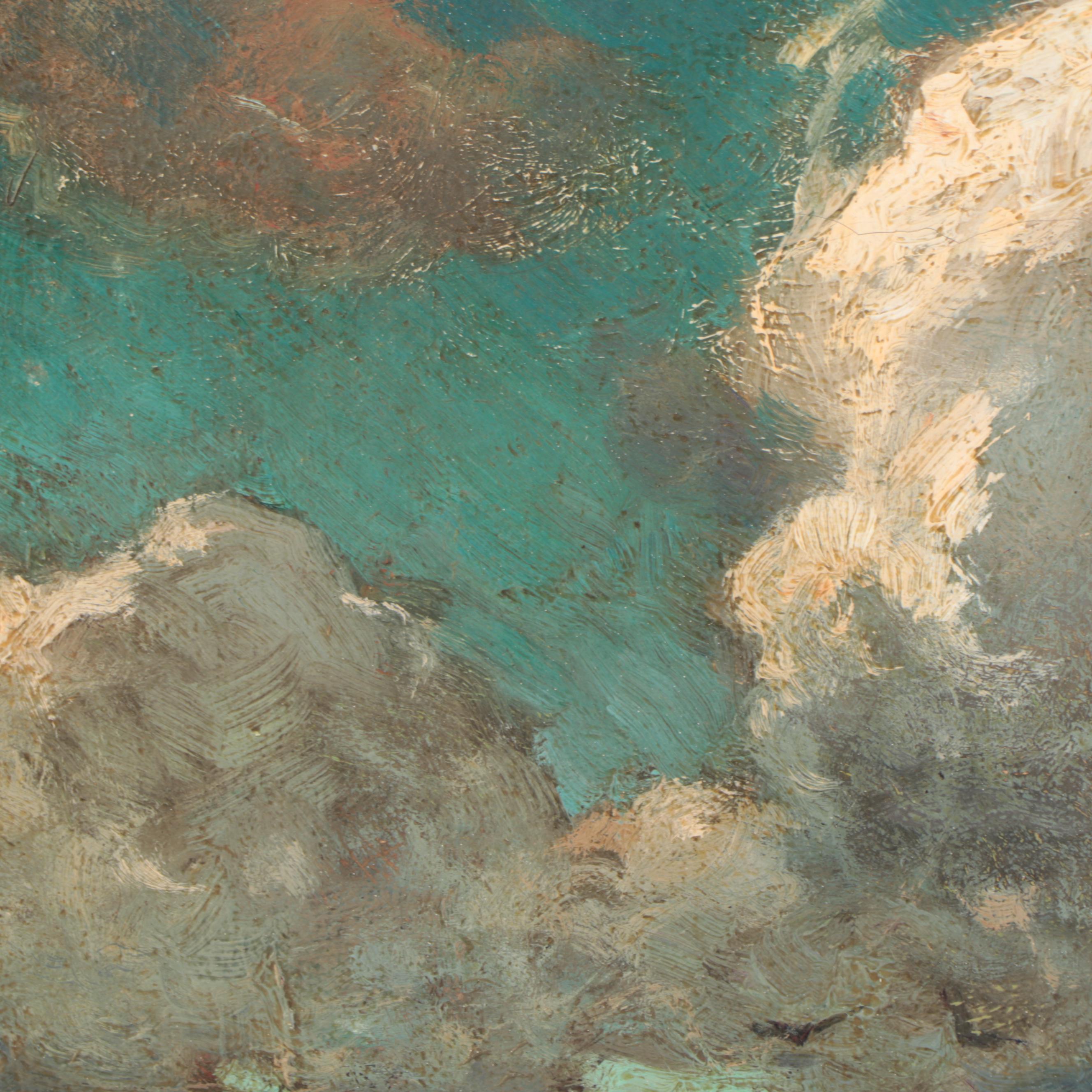 William Ritschel Tonalist Oil Painting of Figure and Horse Cart