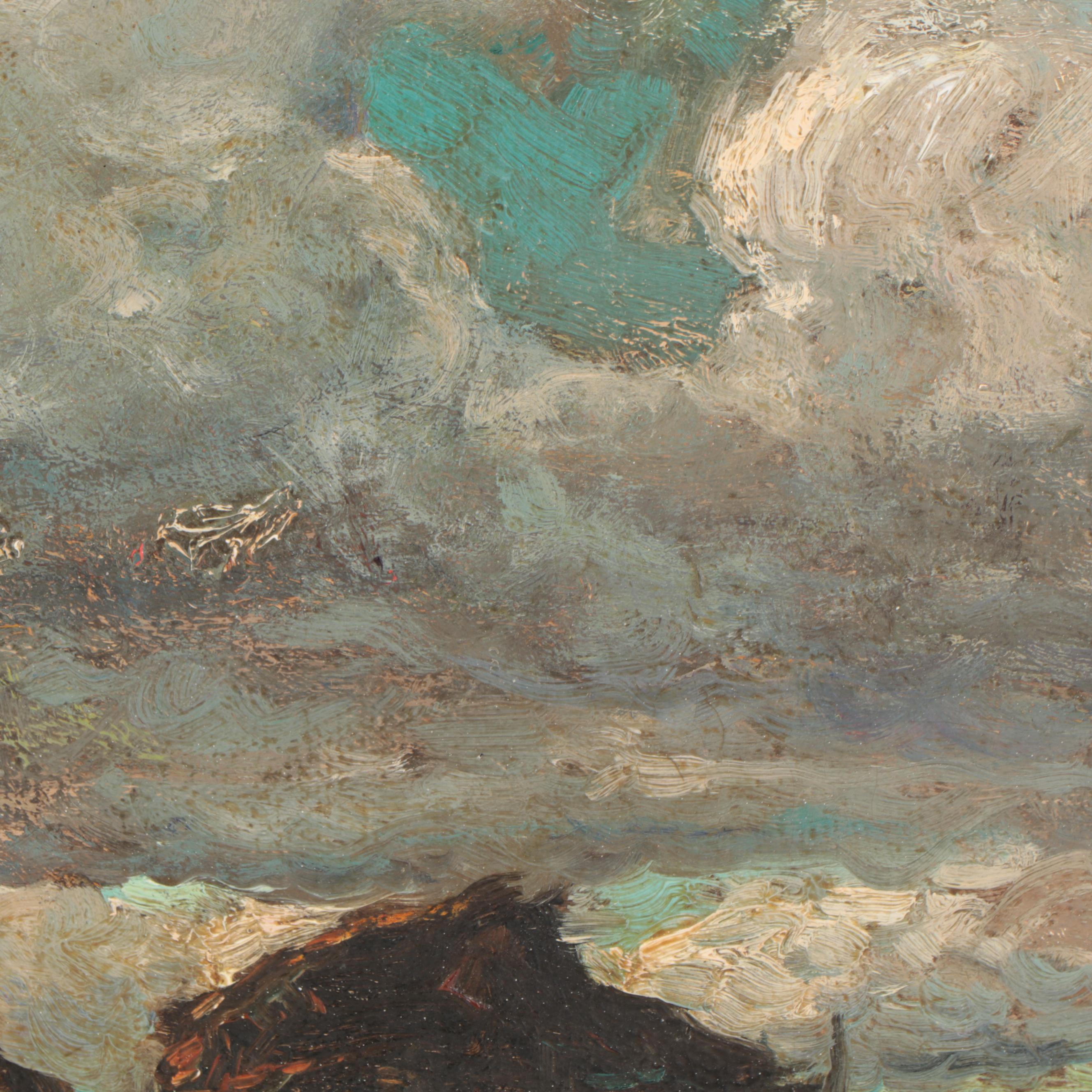 William Ritschel Tonalist Oil Painting of Figure and Horse Cart