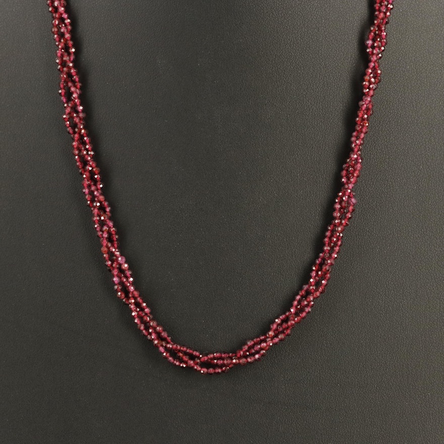 Sterling Braided Garnet Necklace