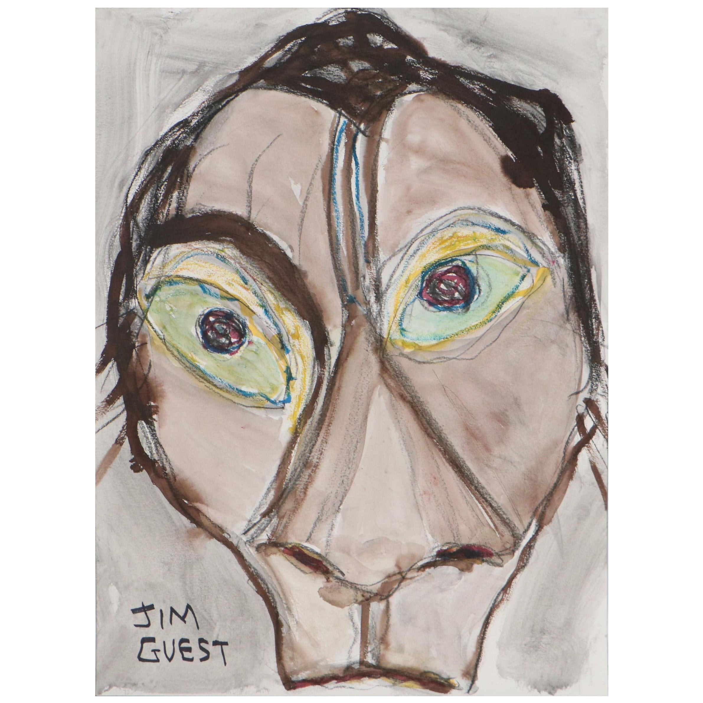 Jim Guest Portrait Mixed Media Painting